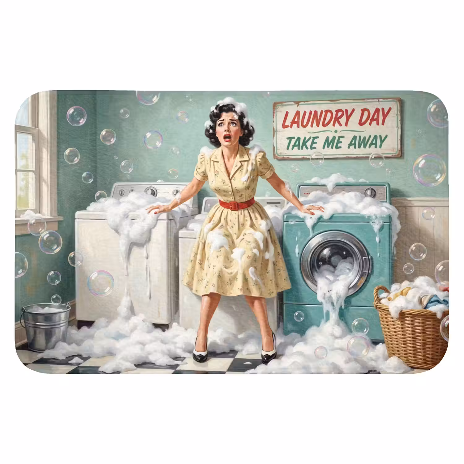 Retro - Blauw - Vrouw Badmat klein -3d