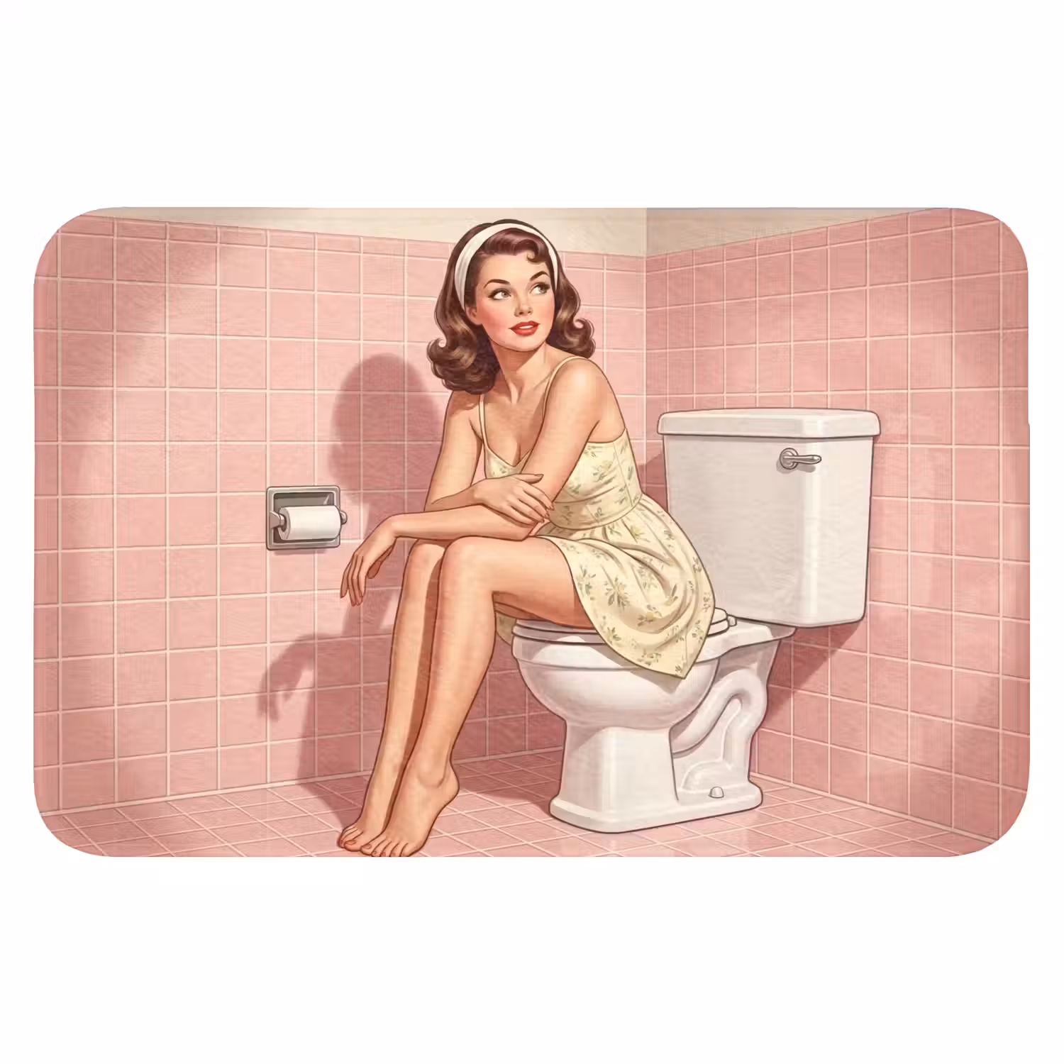 Roze - Retro - Vrouw Badmat klein -3d