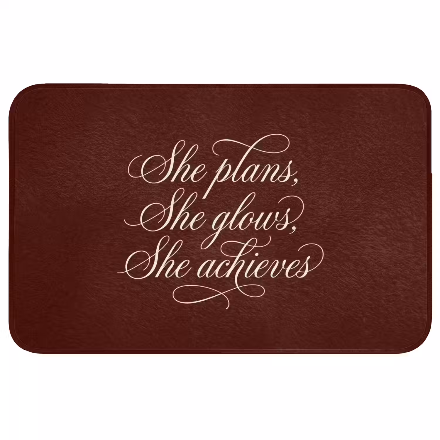She plans she glows she achieves - Rood - Cursief Badmat middel -3d