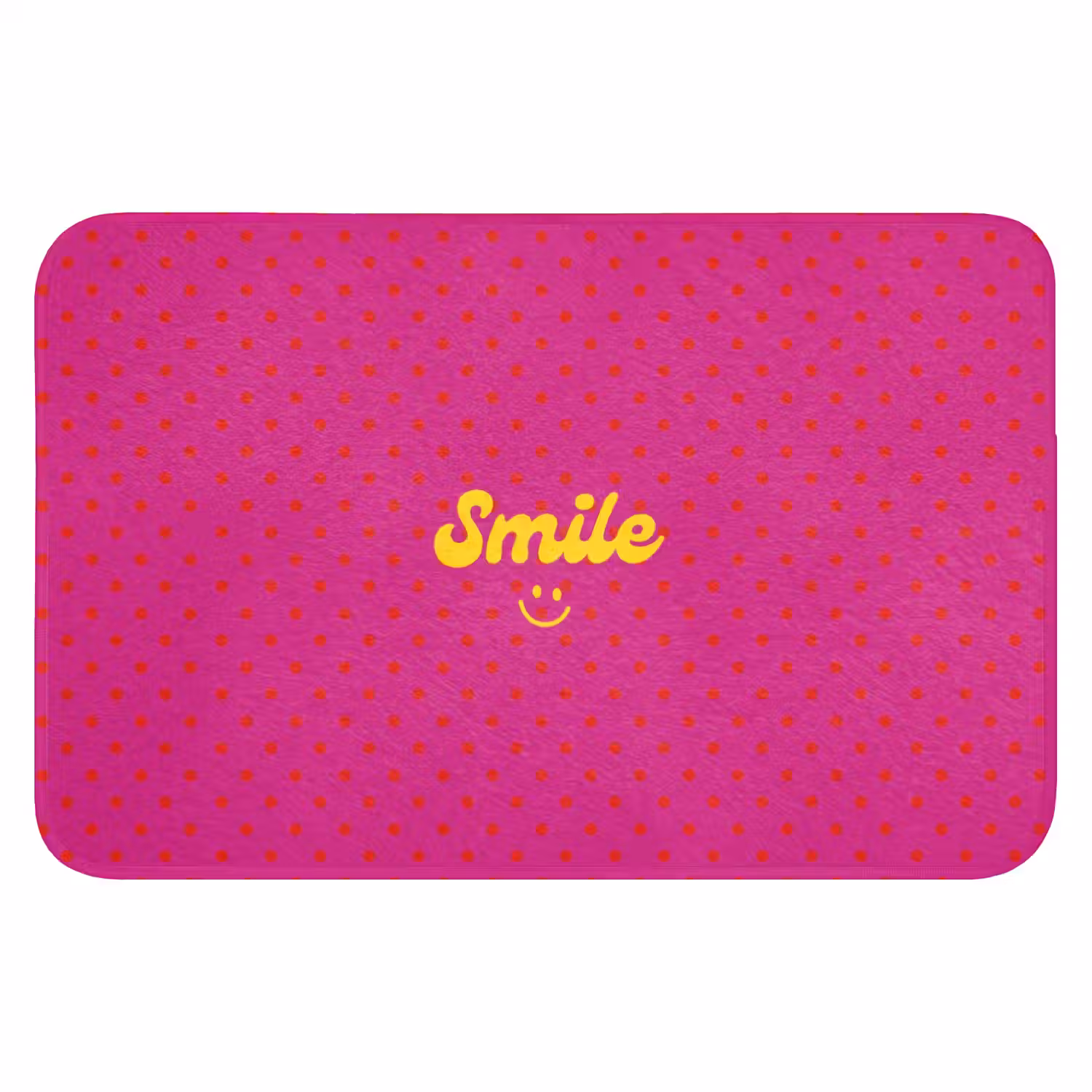 Smile - Stippen - Geel - Smiley - Roze Badmat klein -3d