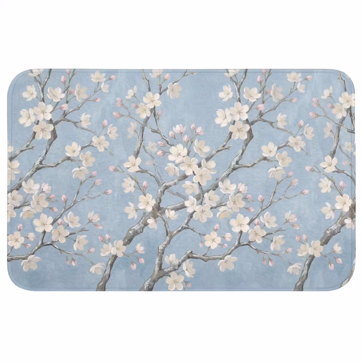 Takken - Kersenbloesem - Blauw Badmat klein -3d