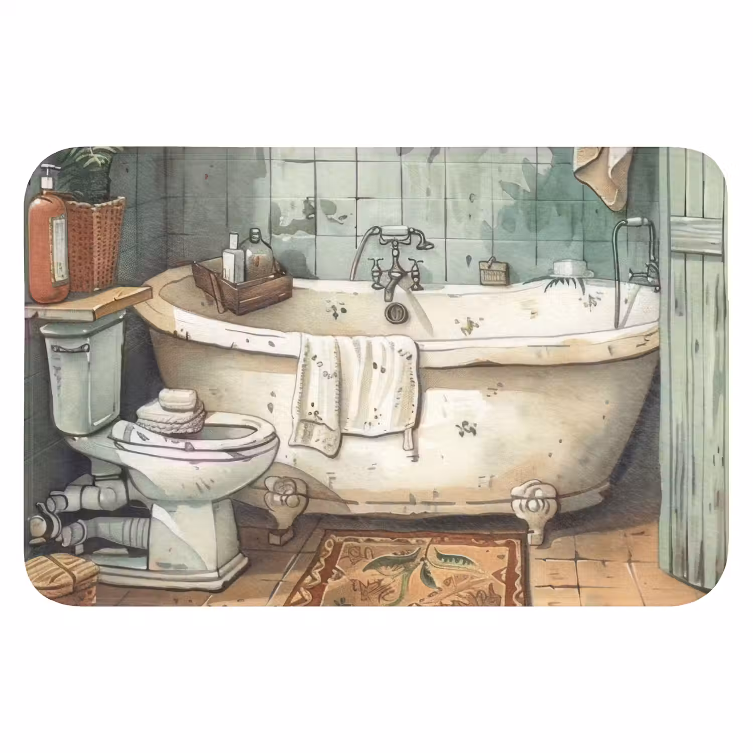 Vintage - Badkuip - Badkamer - Illustratie Badmat klein -3d
