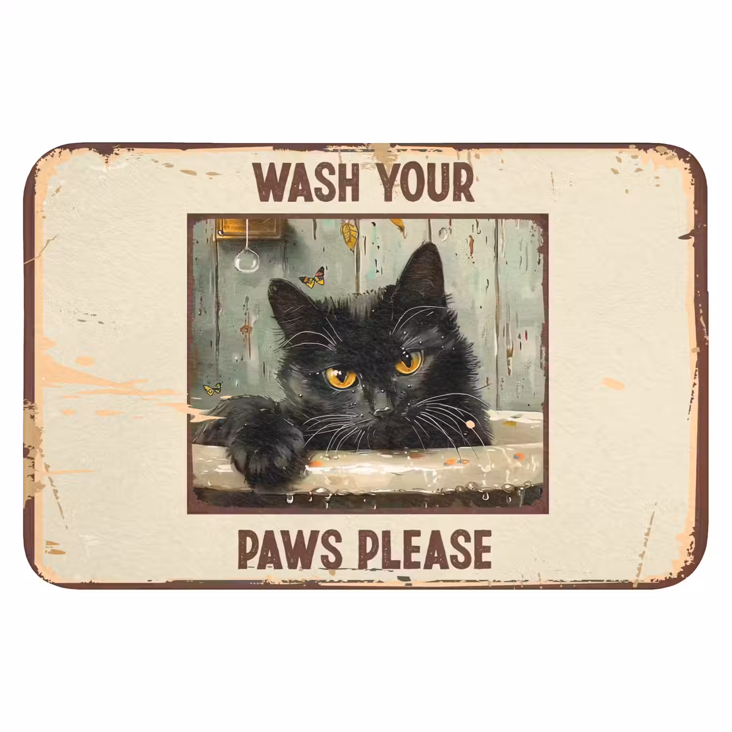 Vintage - Kat - Quotes - Wash your paws please - Spreuken Badmat klein -3d