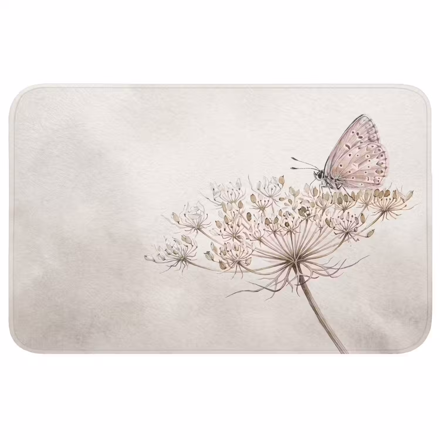 Vlinder - Bloem -Natuur - Beige Badmat klein -3d