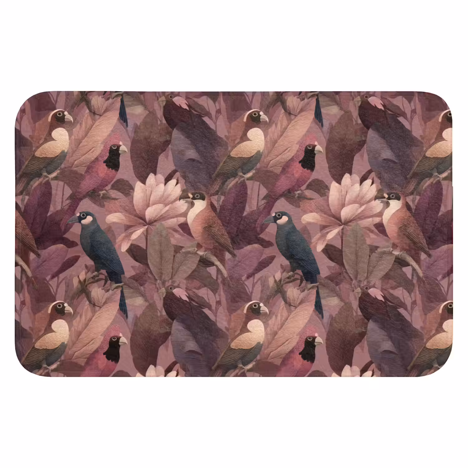 Vogels - Bladeren - Roze Badmat klein 997 -3d