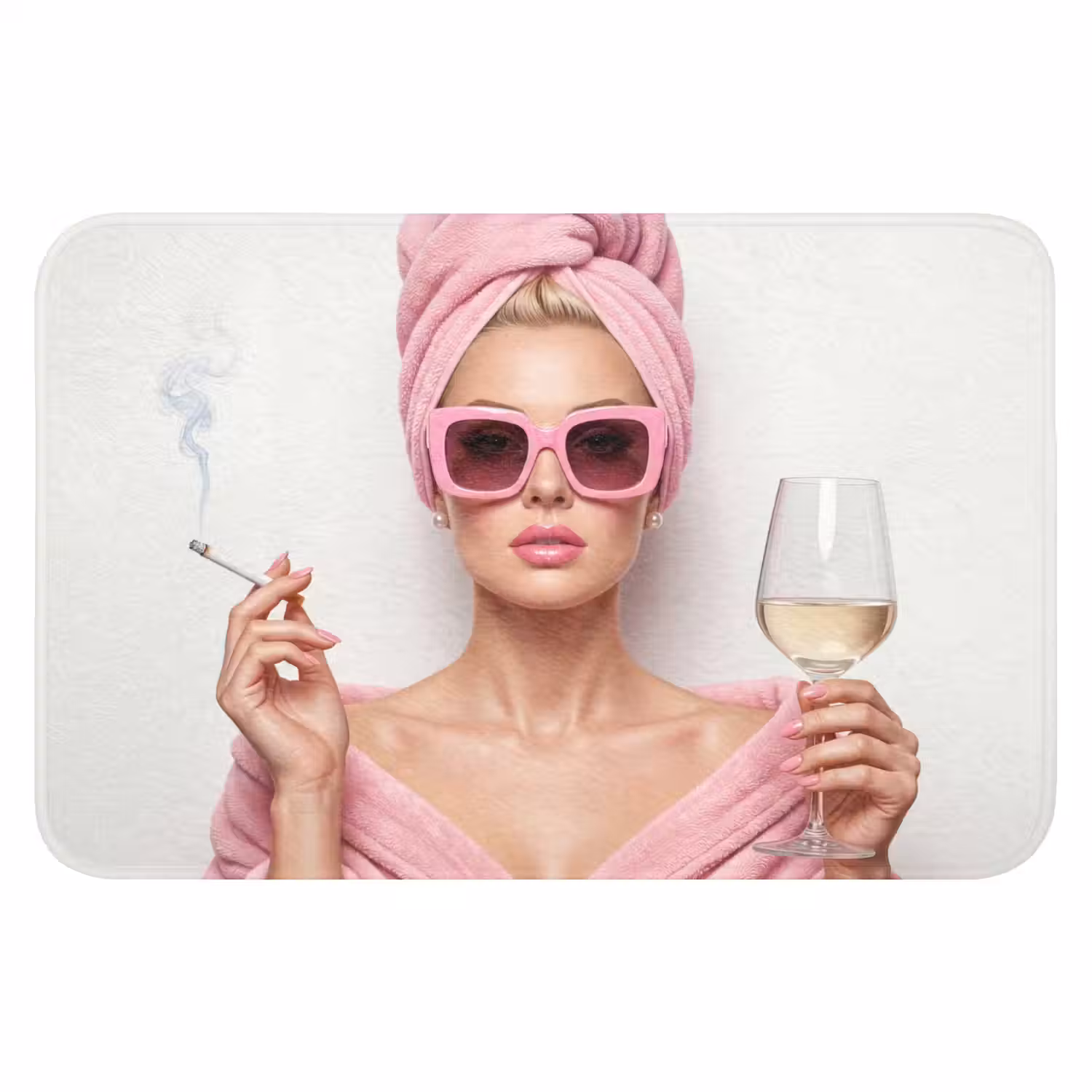 Vrouw - Roze - Wijn - Zonnebril Badmat klein -3d