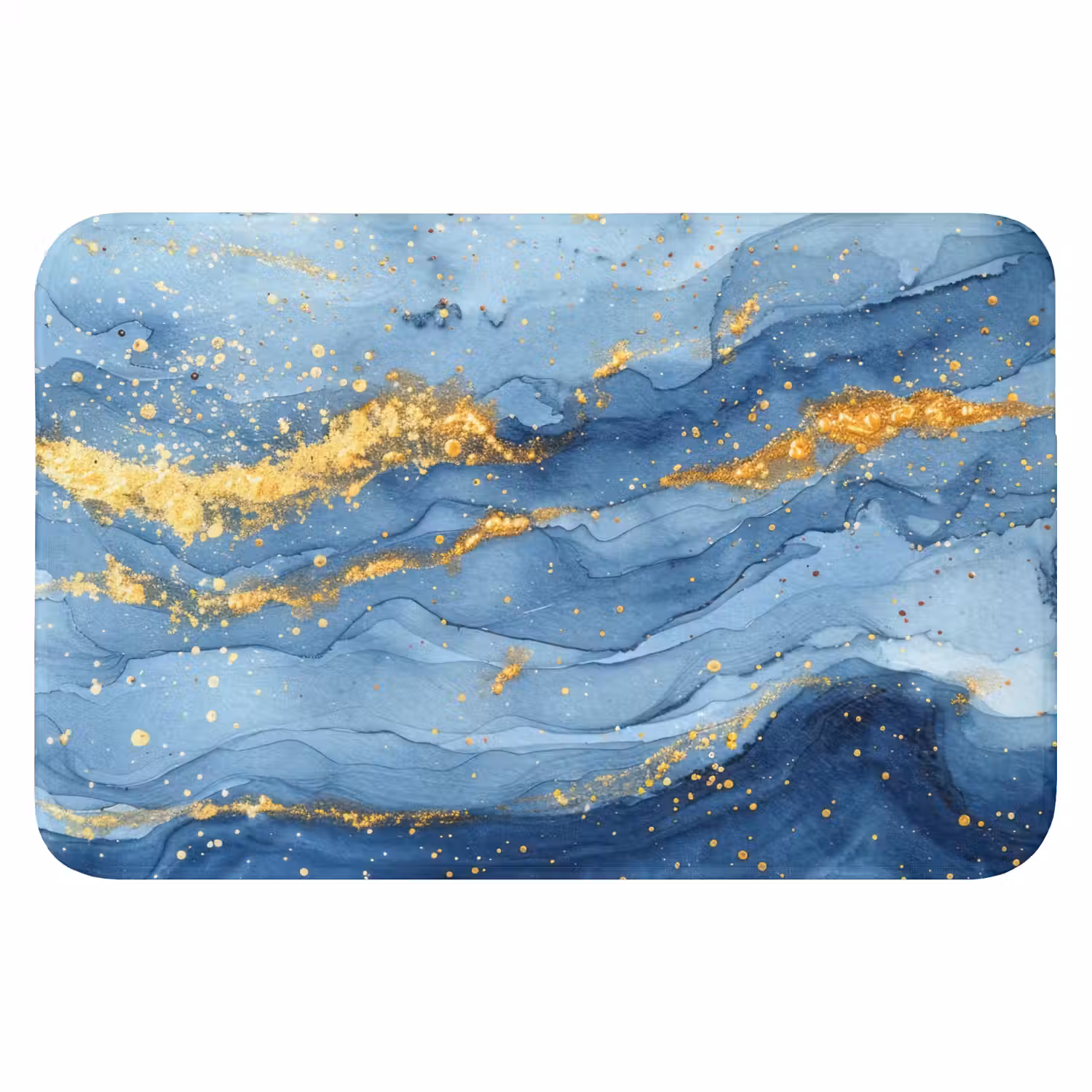 Watercolor - Blauw - Kunst - Goud - Luxe - Modern Badmat klein -3d