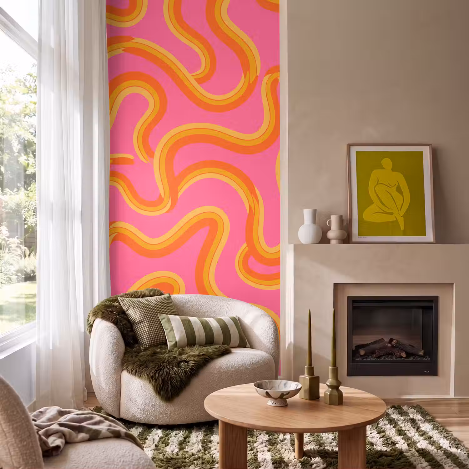 Abstract - Golvende lijnen - Modern - Kleurrijk Behang Vlies klein -sfeer2