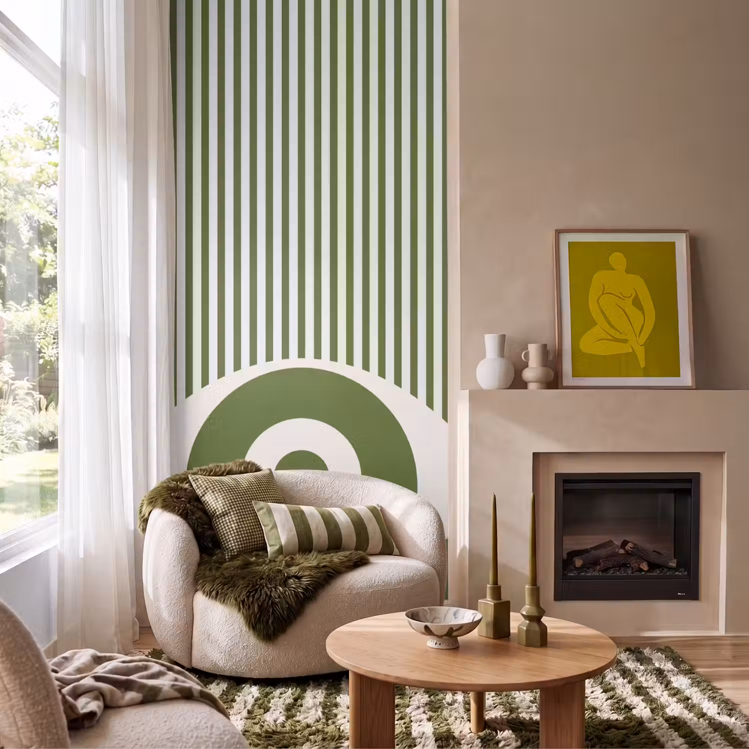 Abstract - Oog - Strepen - Modern - Groen Behang Vlies klein -sfeer2