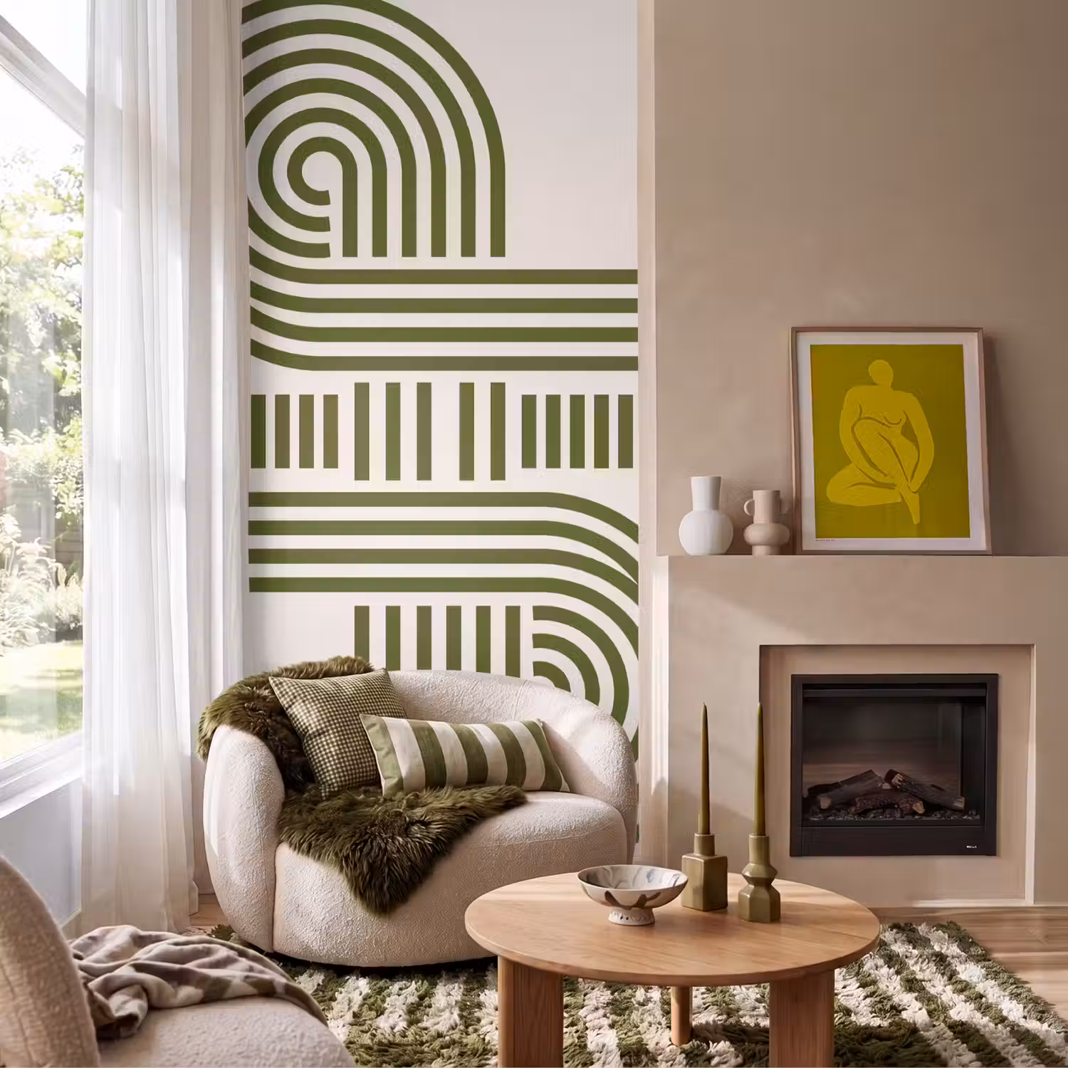 Abstract - Vormen - Modern - Groen Behang Vlies klein -sfeer2