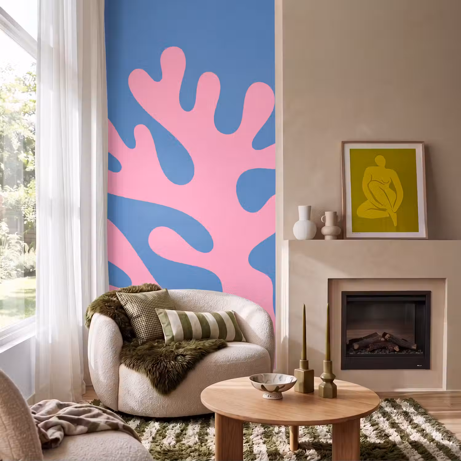 Abstract - Vormen - Roze - Blauw Behang Vlies klein -sfeer2