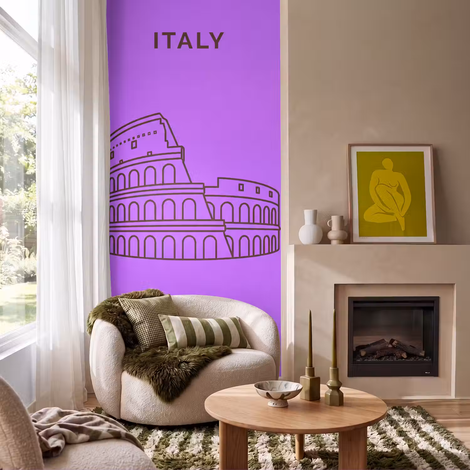 Architectuur - Colosseum - Rome - Minimalistisch - Paars Behang Vlies klein -sfeer2