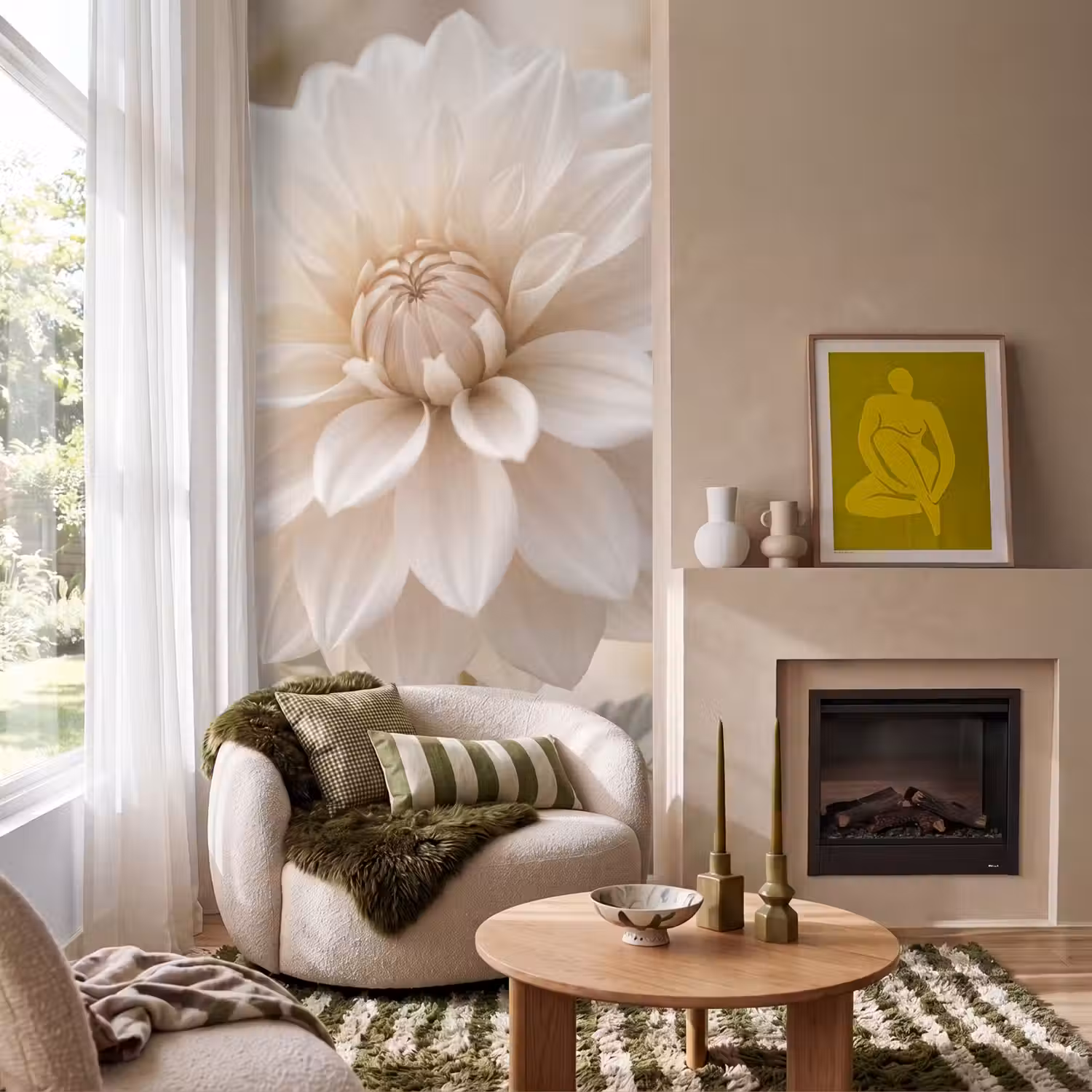 Bloem - Dahlia - Wit Behang Vlies klein -sfeer2