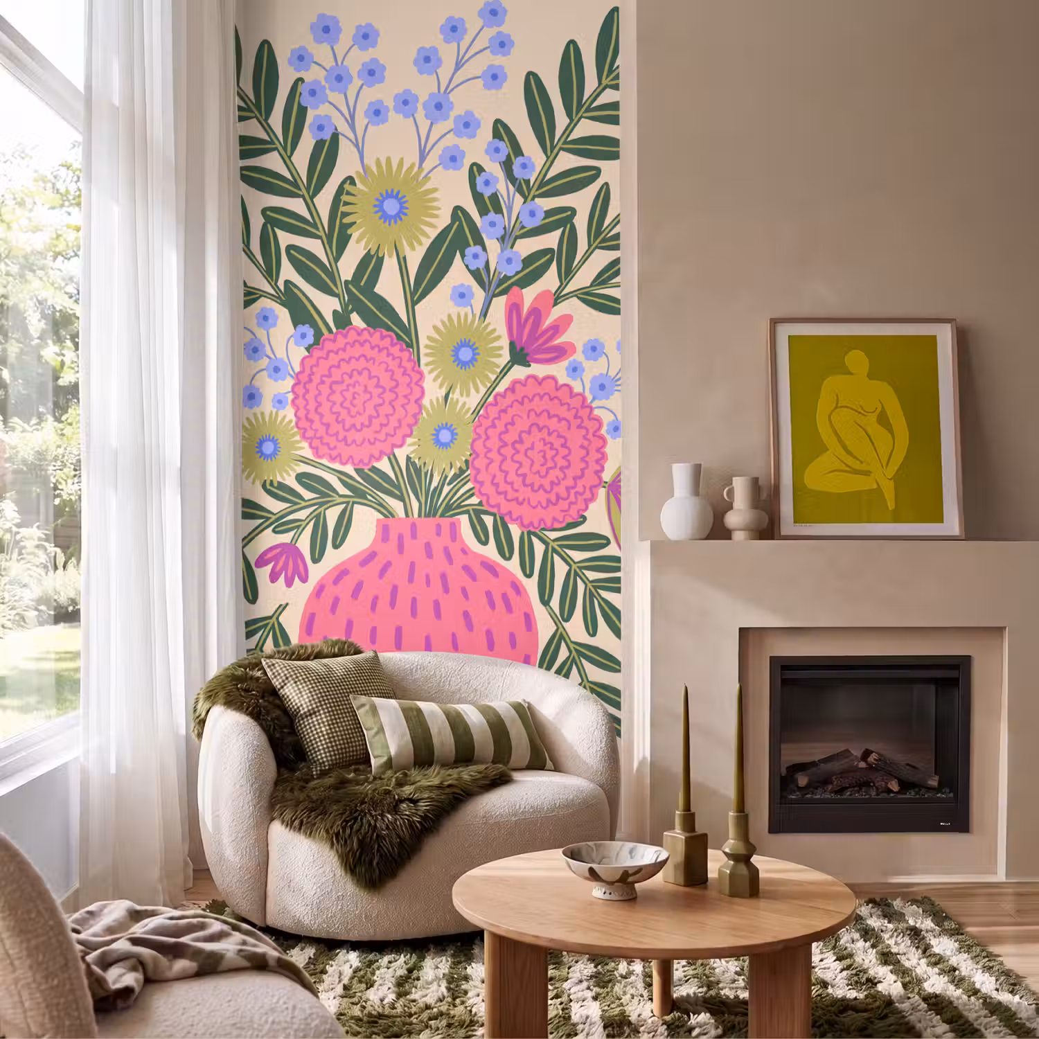 Bloemen - Boeket - Natuur - Abstract - Roze Behang Vlies klein -sfeer2