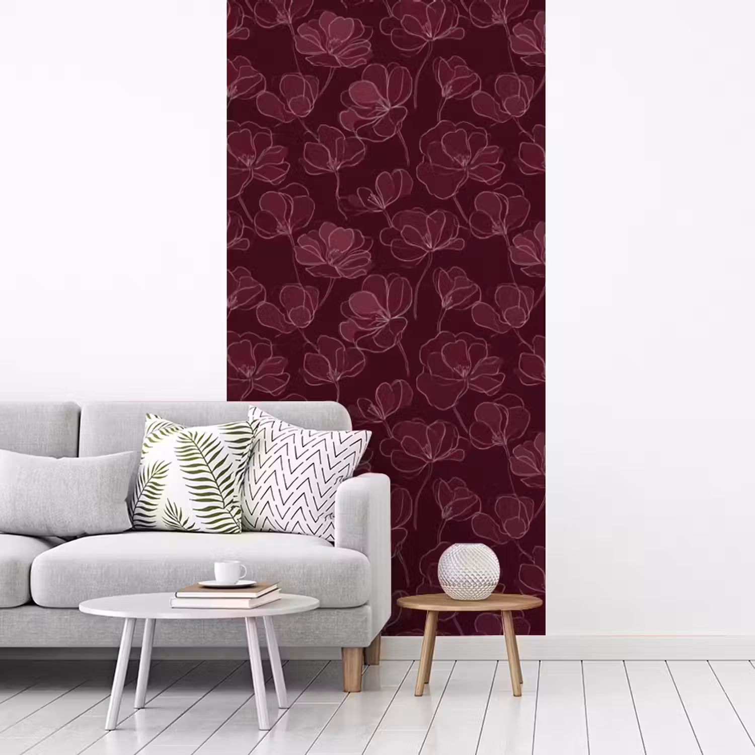 Bloemen - Patroon - Bordeauxrood fotobehang vinyl groot 64 -woonkamer