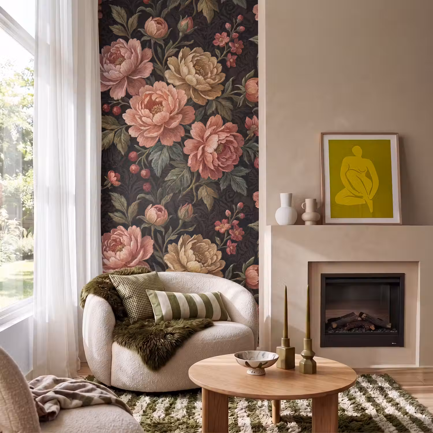 Bloemen - Patroon - Natuur - Vintage - Roze Behang Vlies klein -sfeer2