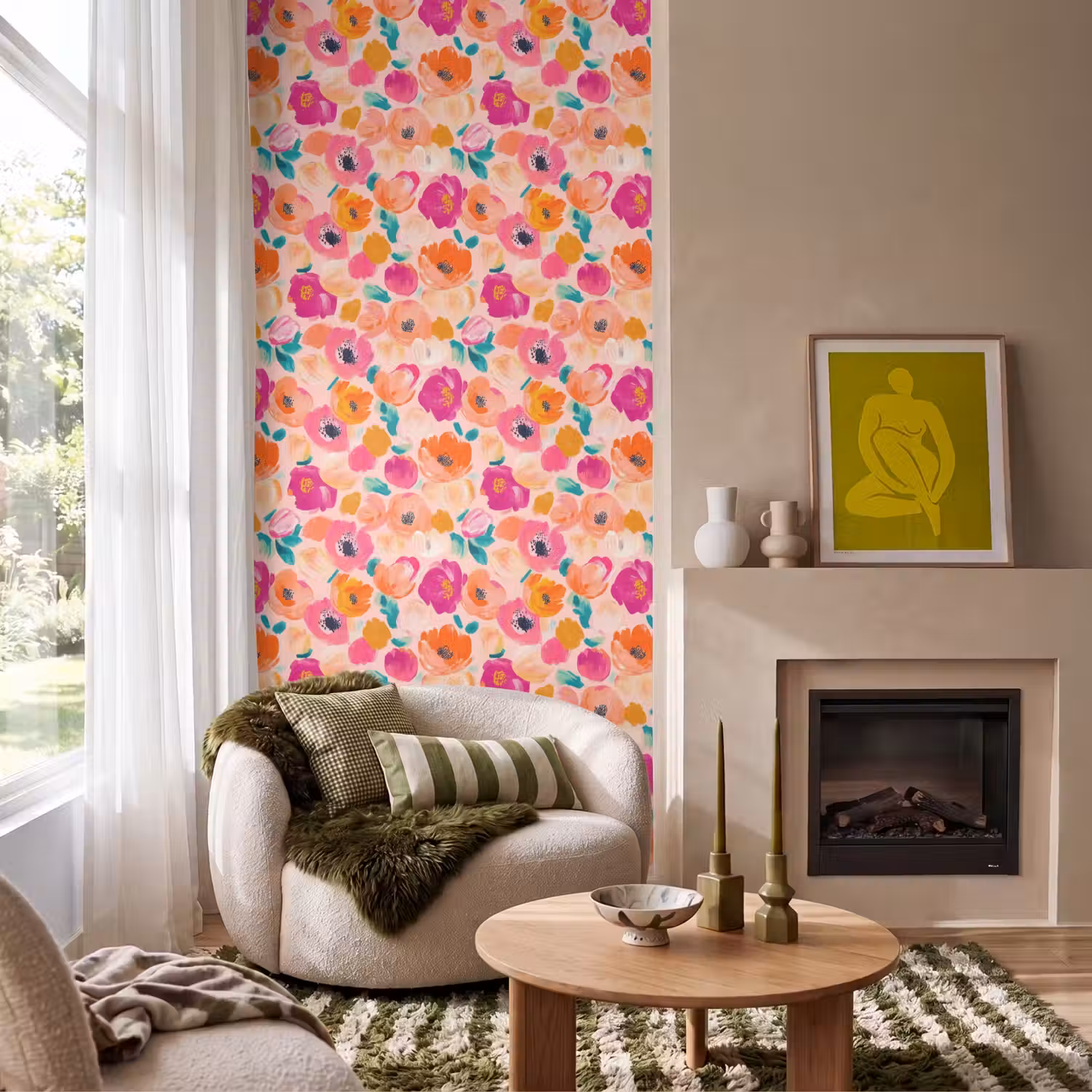 Bloesems - Vrolijk - Kleurrijk Behang Vlies klein 1076 -sfeer2
