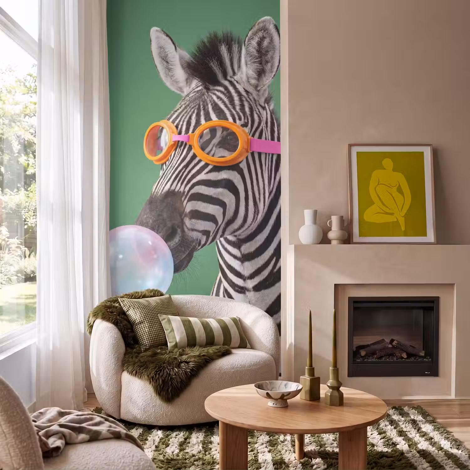 Dier - Bril - Bel - Modern - Groen Behang Vlies klein -sfeer2