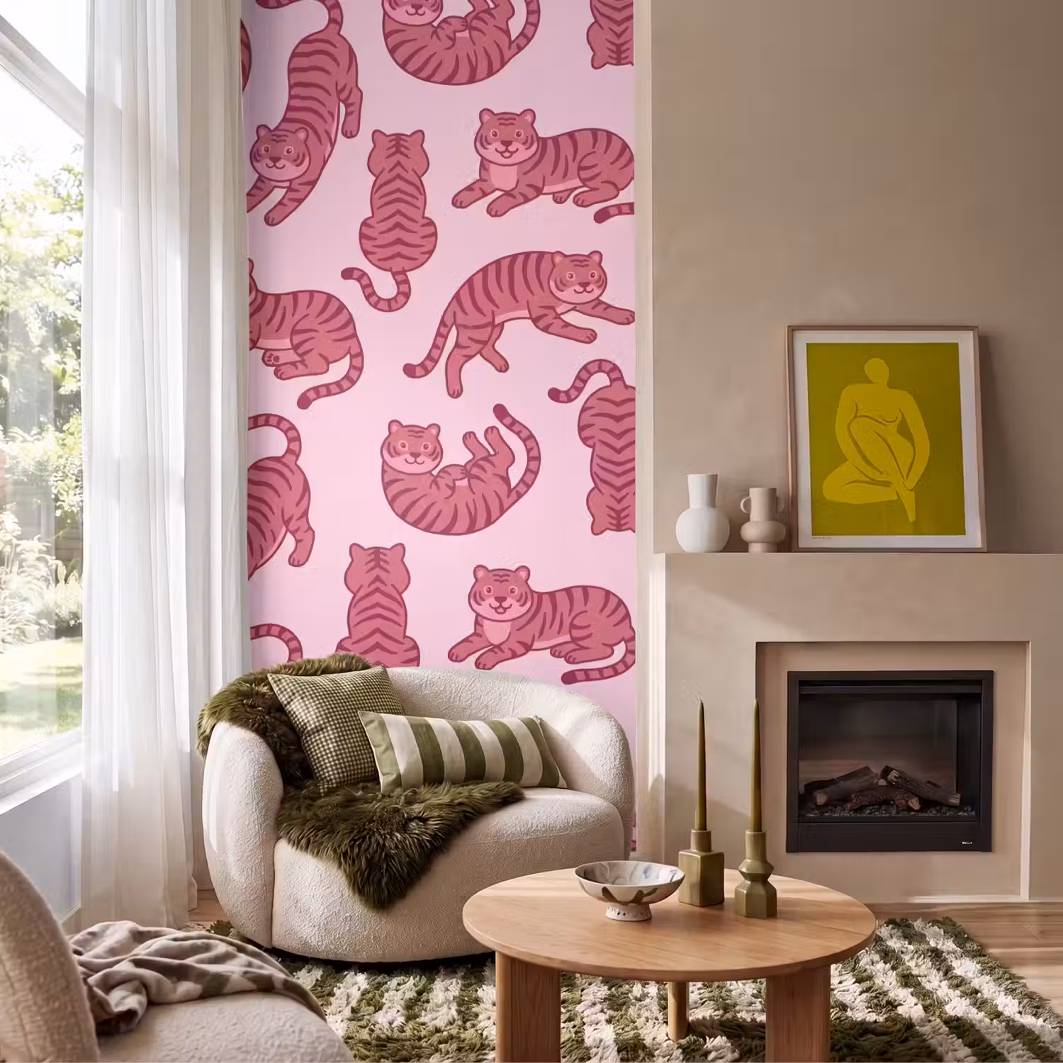 Dieren - Patroon - Roze - Speels - Cartoon Behang Vlies klein -sfeer2