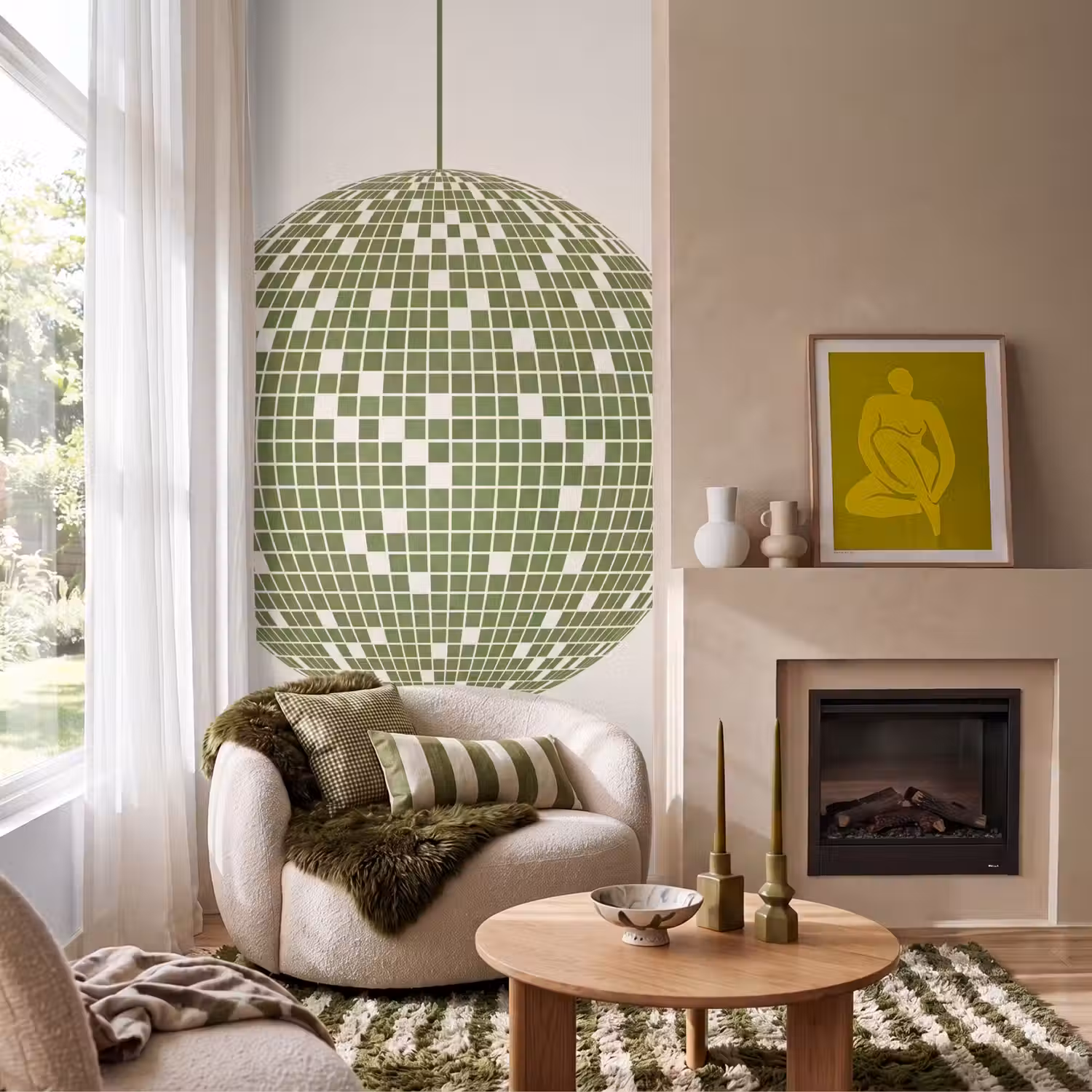 Disco - Bal - Groen - Abstract - Modern Behang Vlies klein -sfeer2
