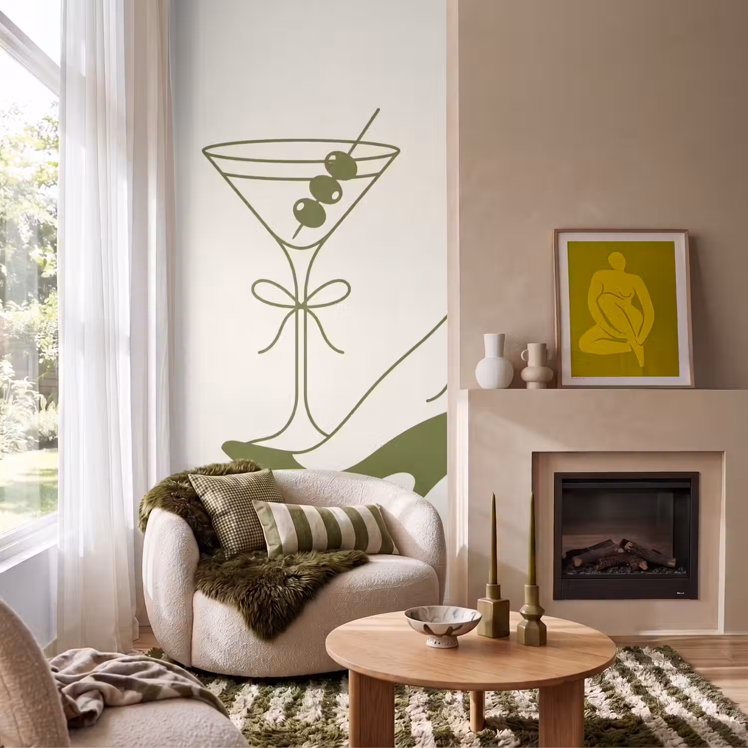 Drank - Martini - Hoge hak - Mode - Groen Behang Vlies klein -sfeer2