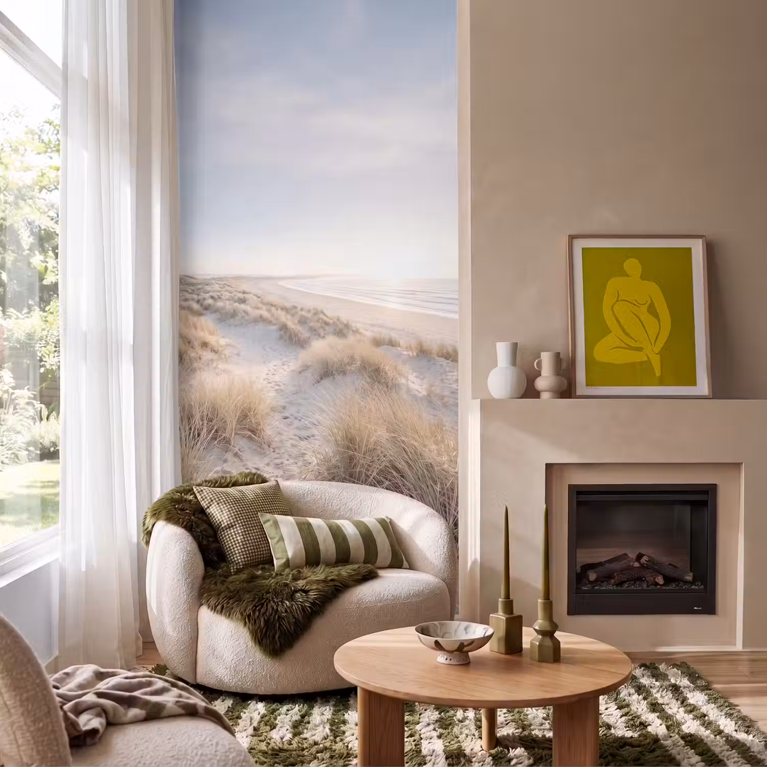 Duinen - Strand - Beige Behang Vlies klein -sfeer2