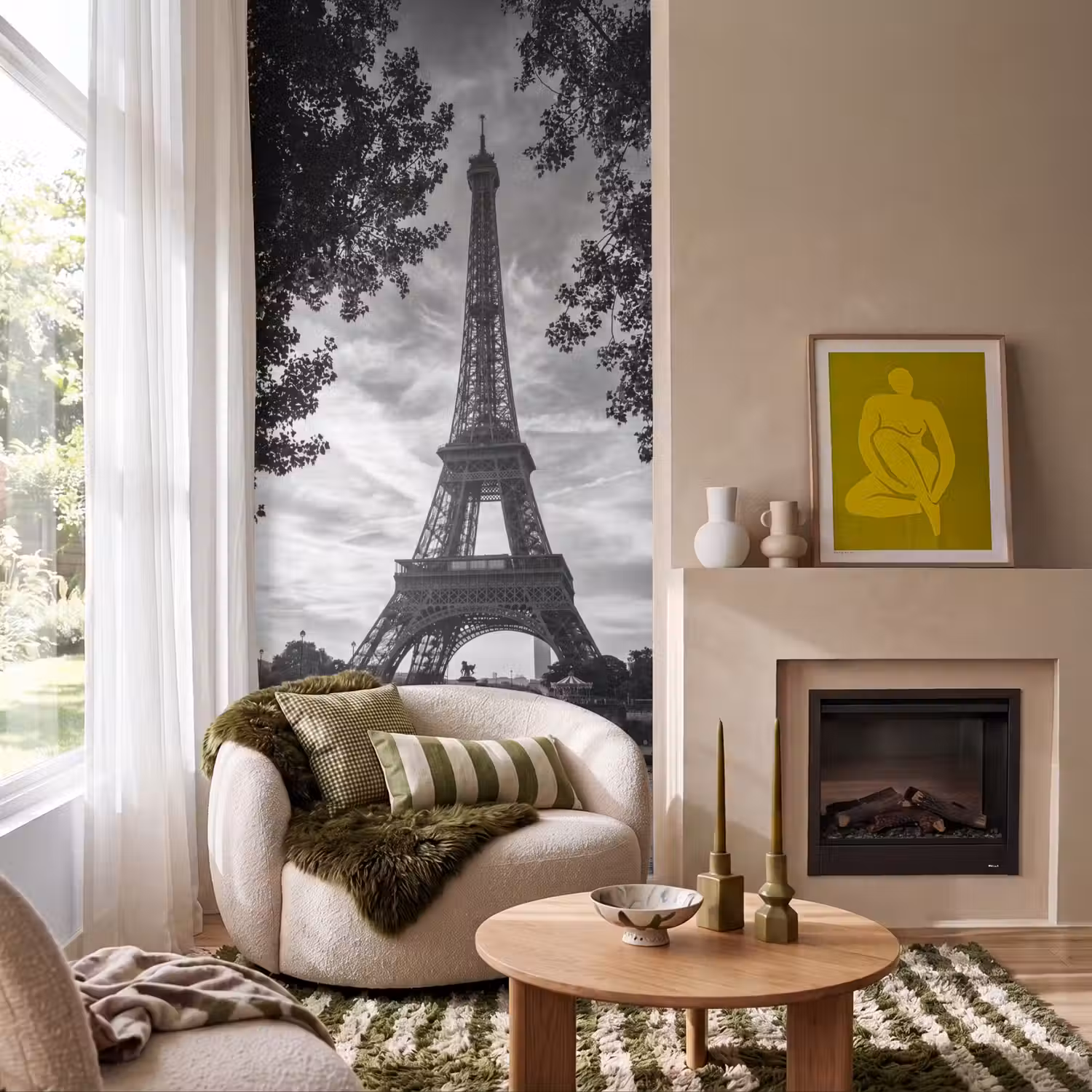 Eiffeltoren - Parijs - Rivier - Architectuur - Zwart-wit Behang Vlies klein -sfeer2