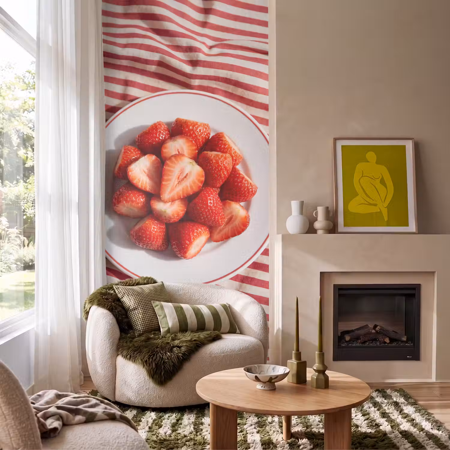 Eten - Aardbeien - Fruit - Zomer - Rood Behang Vlies klein -sfeer2