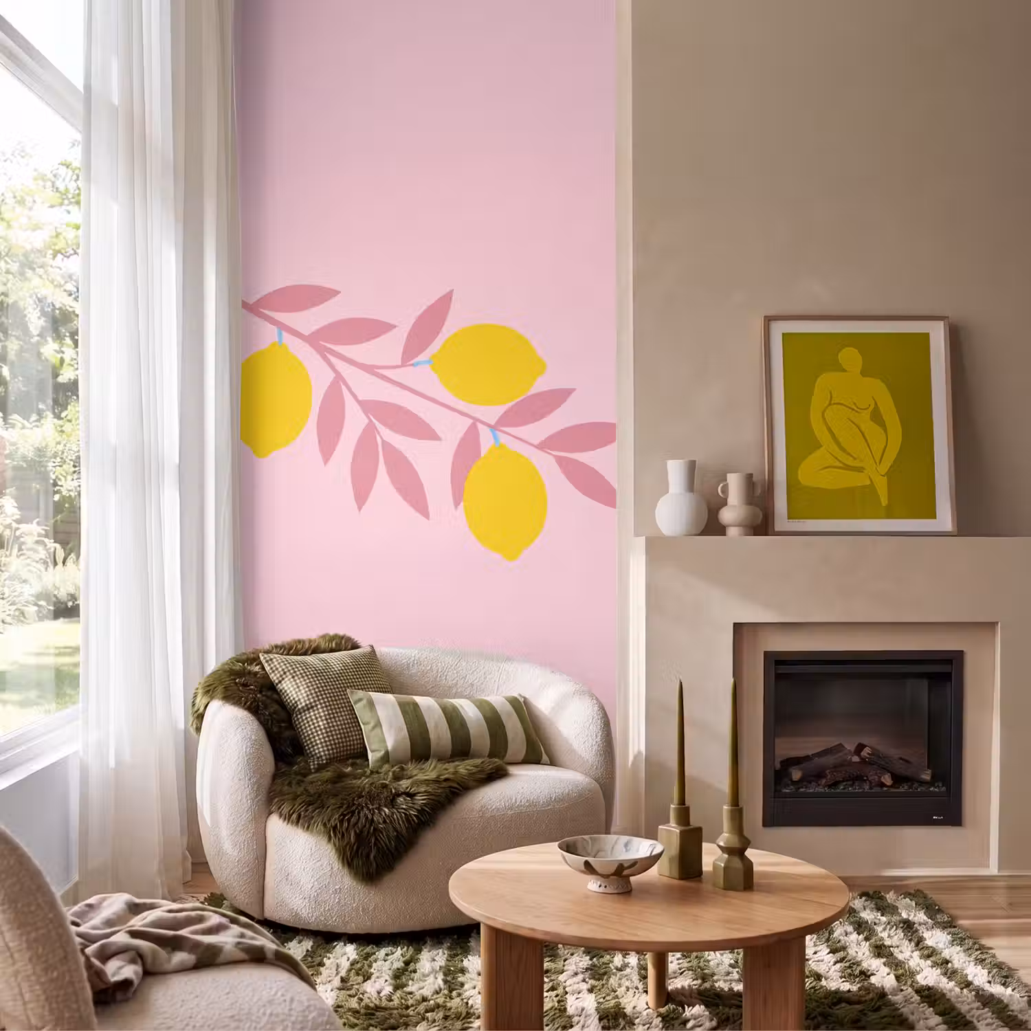Fruit - Tak - Natuur - Abstract - Roze Behang Vlies klein -sfeer2
