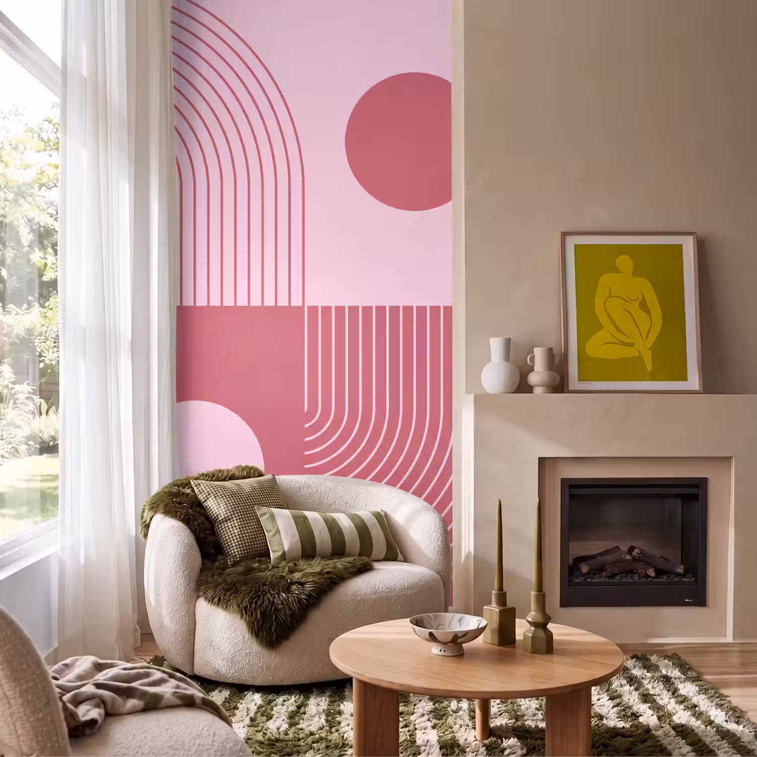 Geometrie - Patroon - Abstract - Roze - Modern Behang Vlies klein -sfeer2