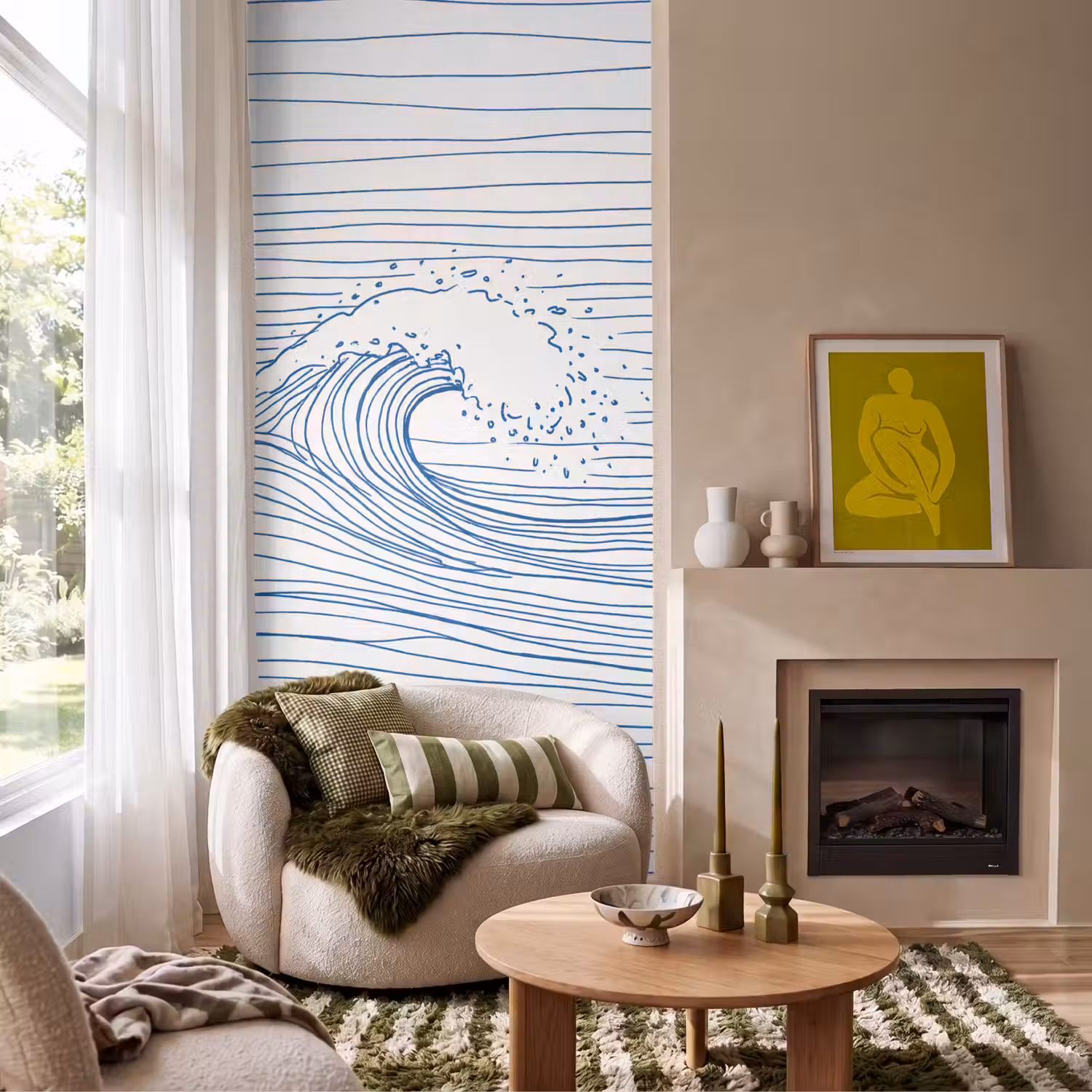 Golf - Brekende - Natuur - Minimalistisch - Blauw Behang Vlies klein -sfeer2