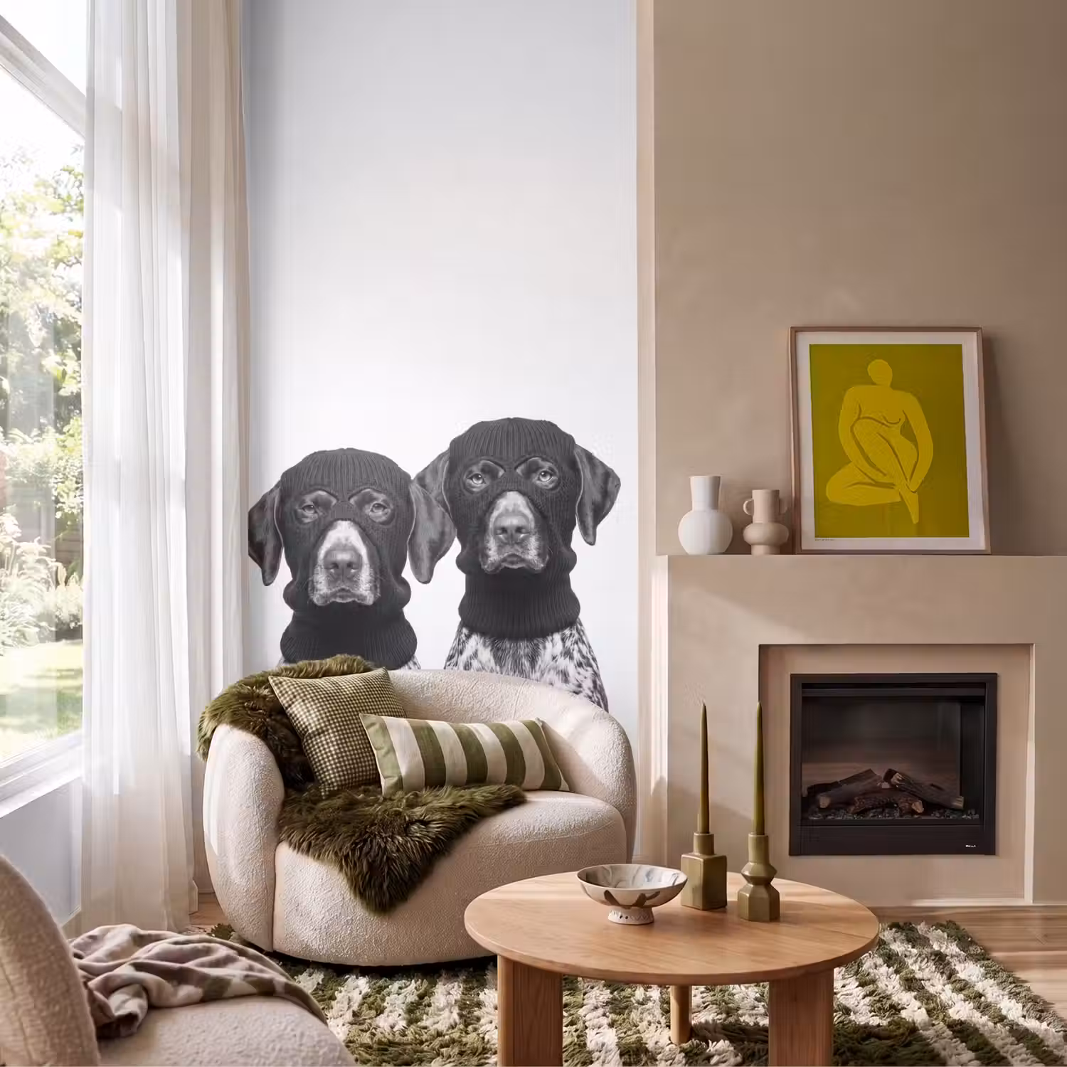 Honden - Bivakmuts - Zwart - wit Behang Vlies klein -sfeer2