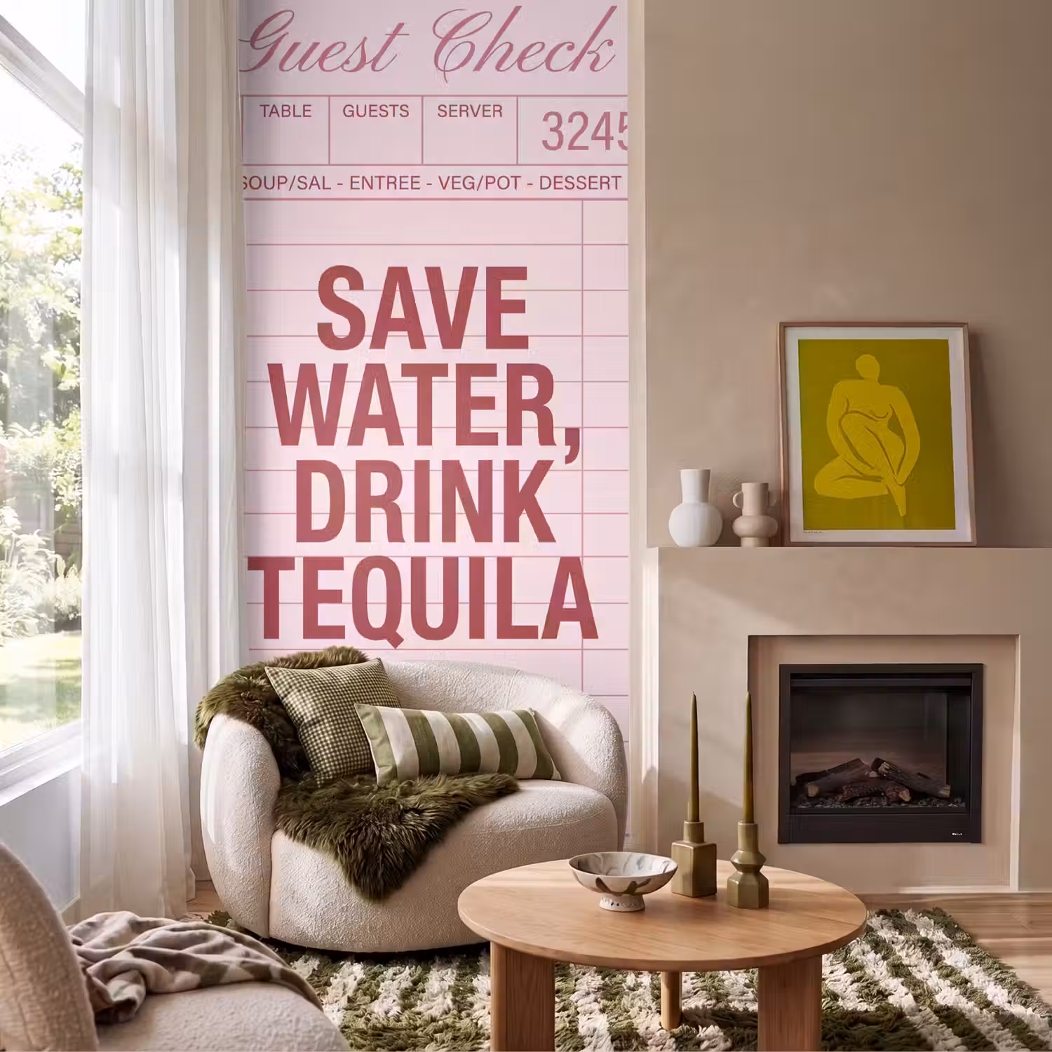 Humor - Drank - Tekst - Roze Behang Vlies klein -sfeer2