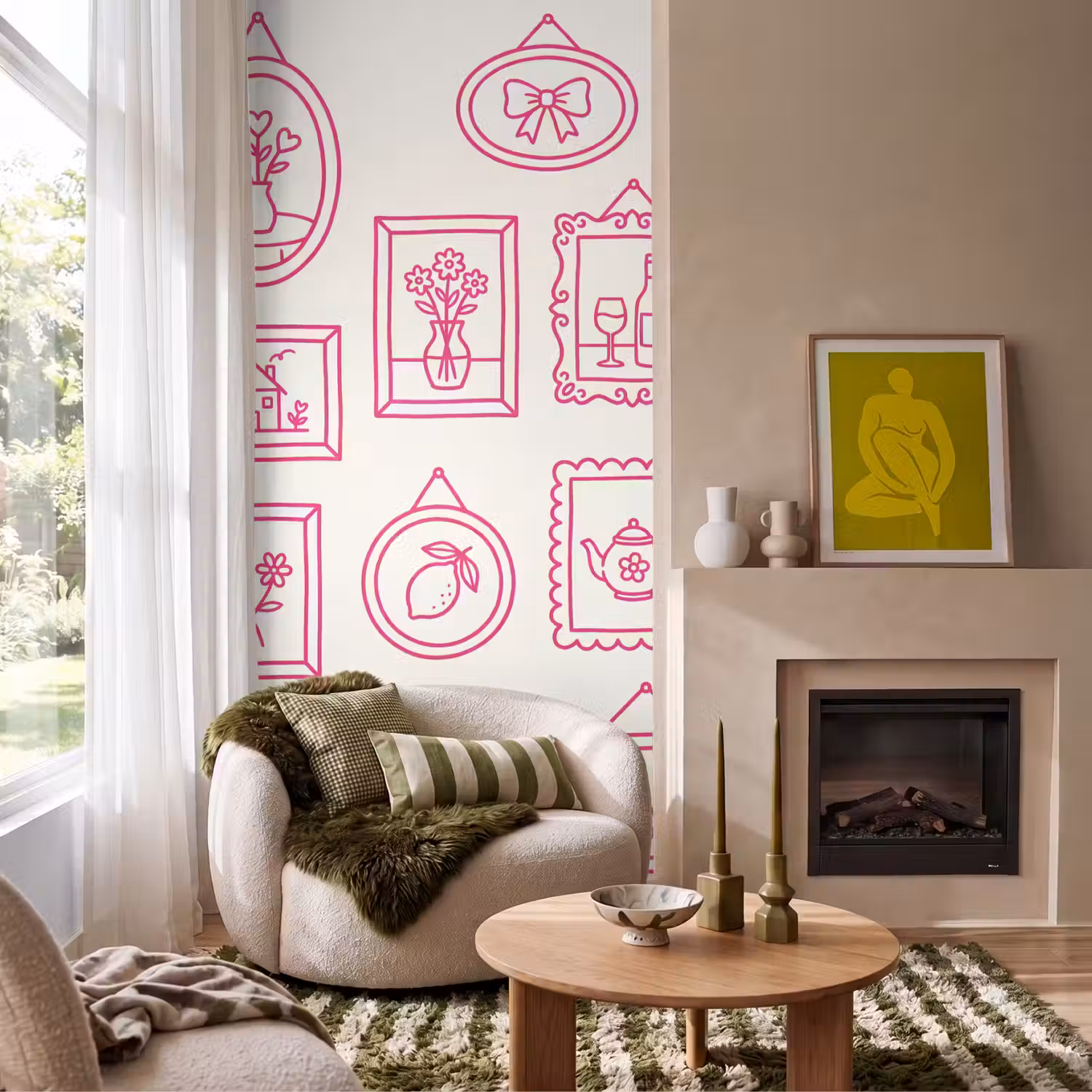 Illustratie - Collectie - Kunst - Minimalistisch - Roze Behang Vlies klein -sfeer2