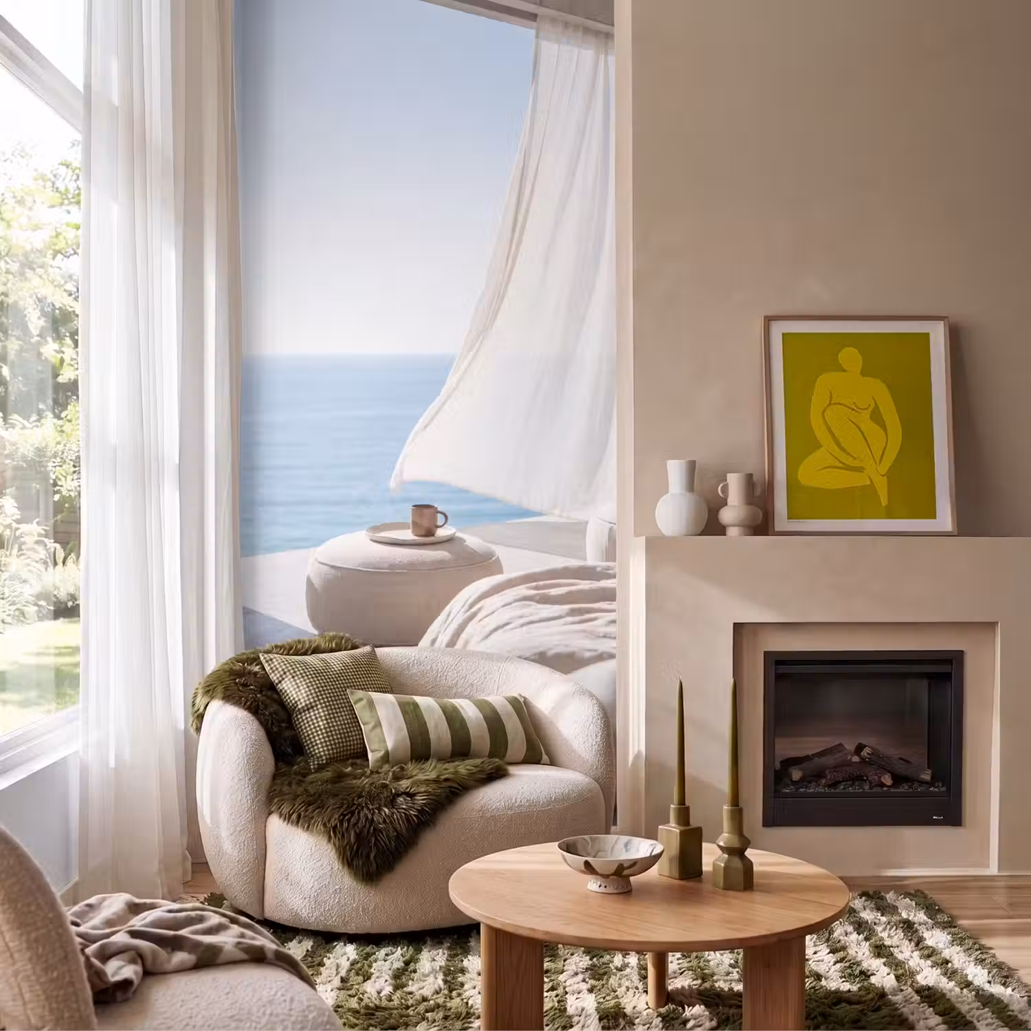 Interieur - Zeezicht - Modern - Rust - Beige Behang Vlies klein -sfeer2