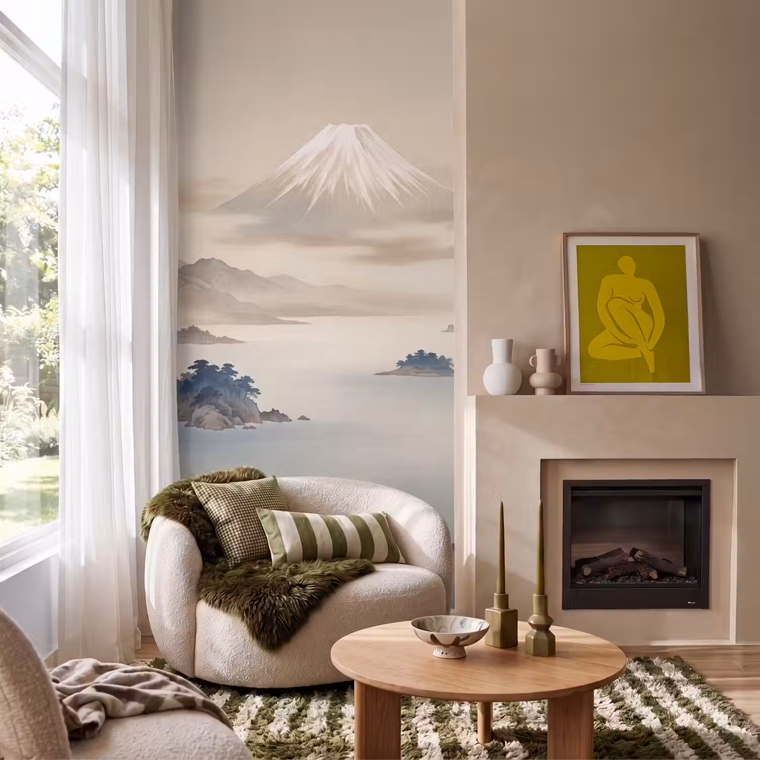 Japans - Landschap - Beige Behang Vlies klein -sfeer2