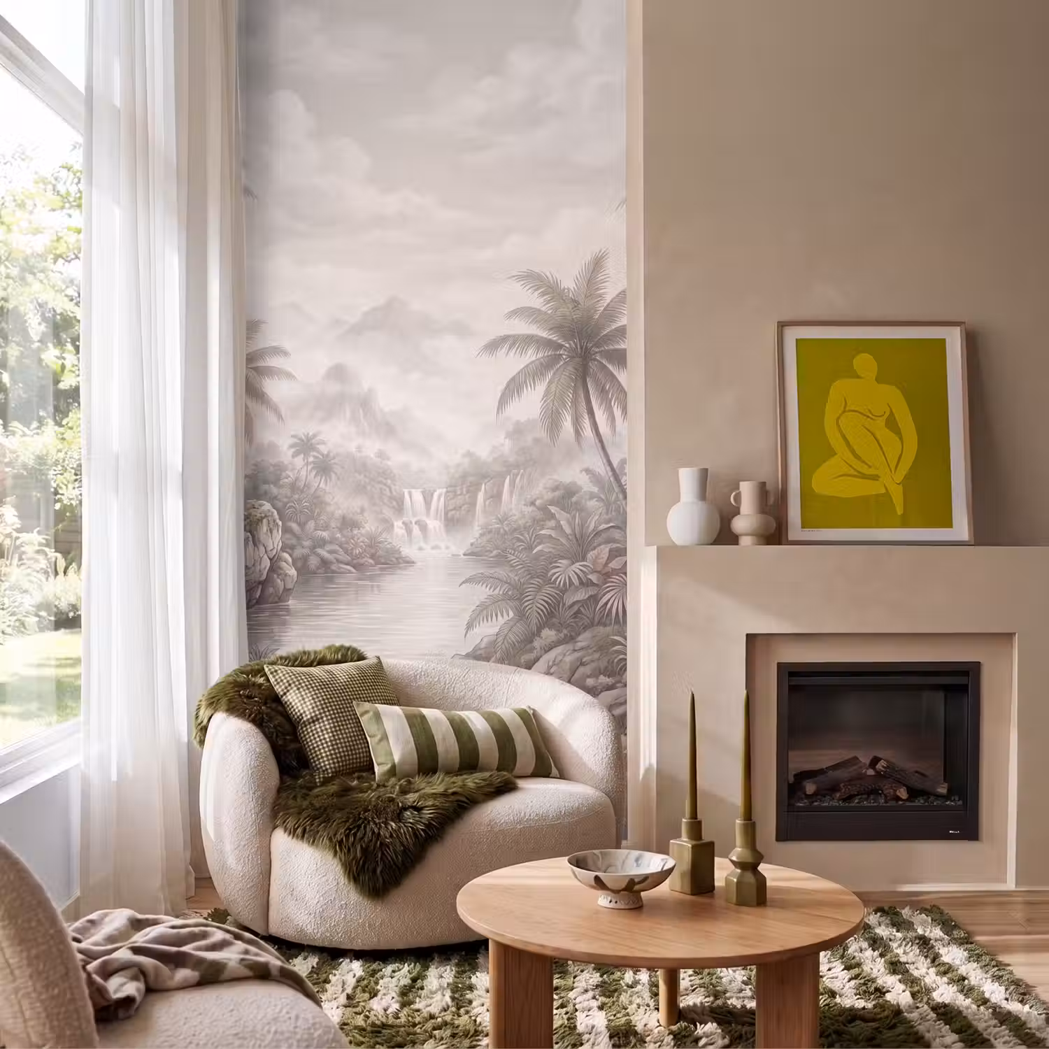 Jungle - Watervallen - Tropisch - Illustratie Behang Vlies klein -sfeer2