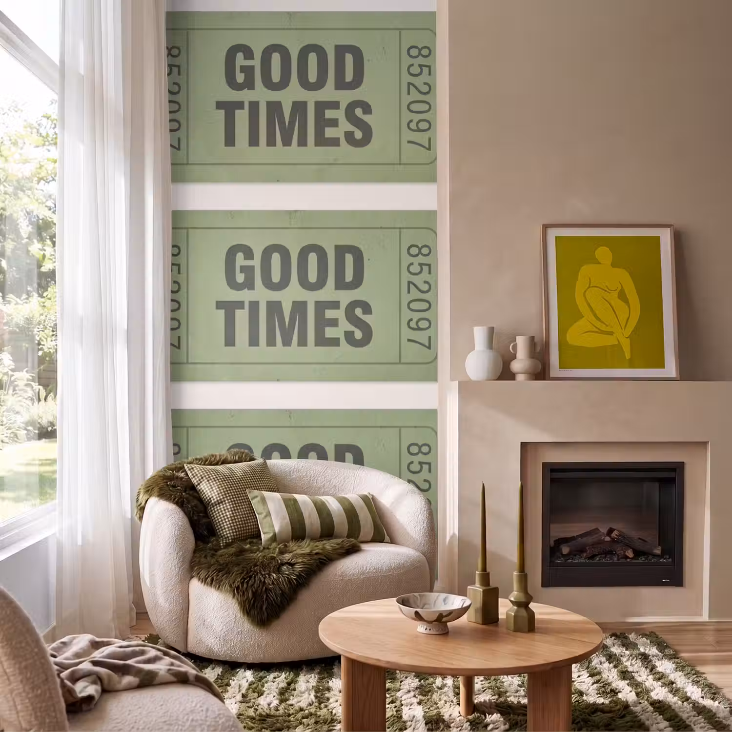 Kaartje - Vintage - Groen - Evenement - Collectie Behang Vlies klein -sfeer2