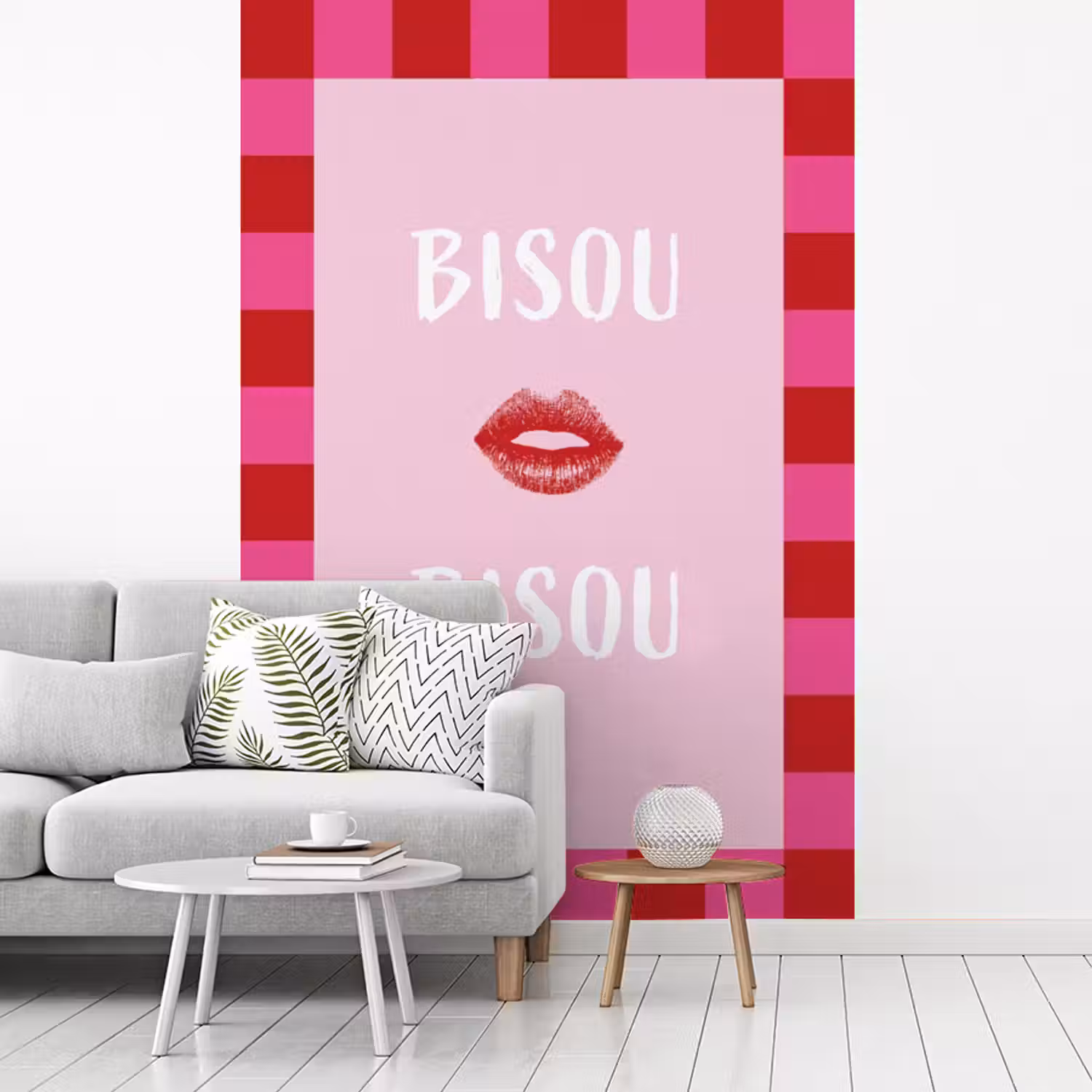 Kiss - Roze - Frans - Valentijn fotobehang vinyl groot -woonkamer
