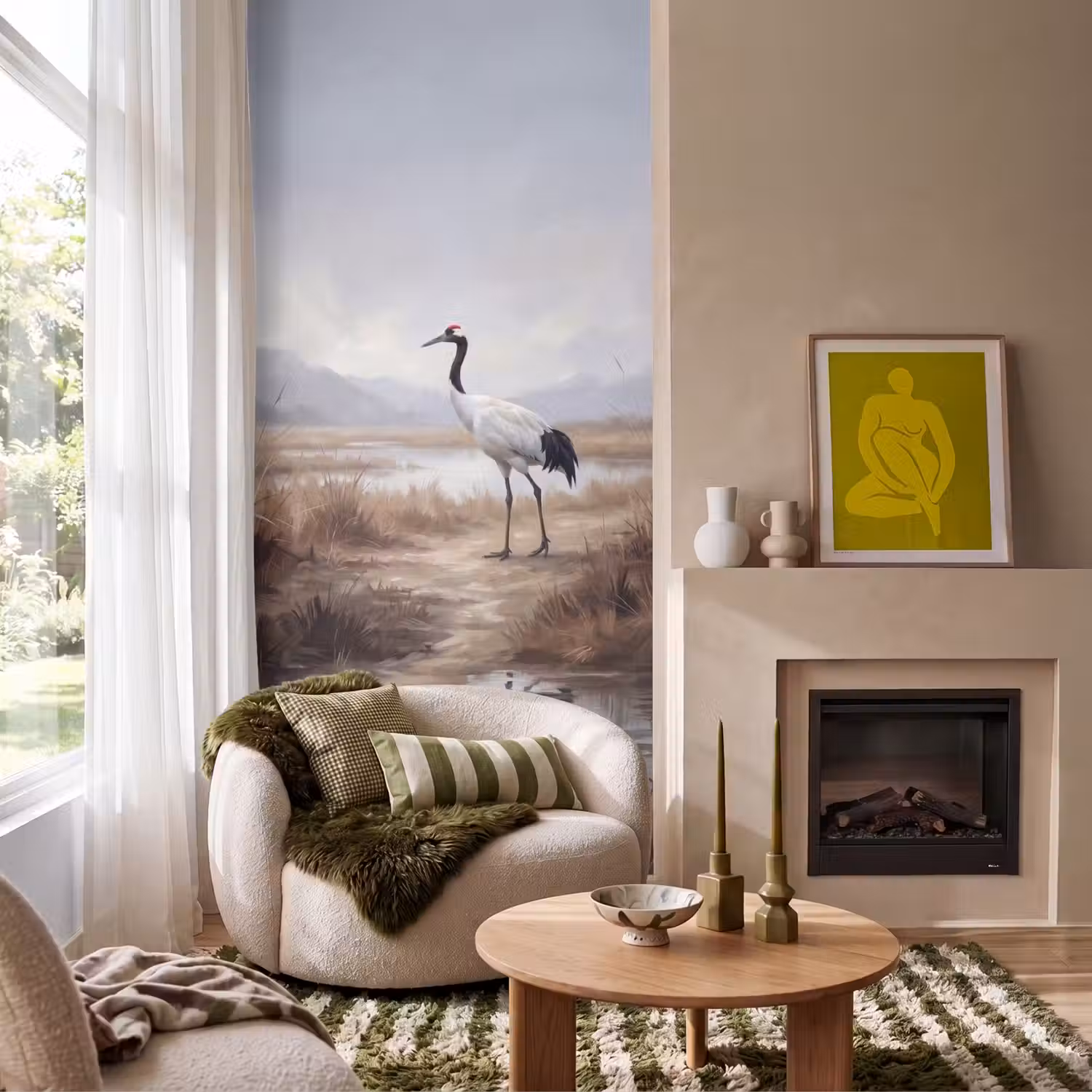 Kraanvogel - Natuur - Realistisch Behang Vlies klein -sfeer2
