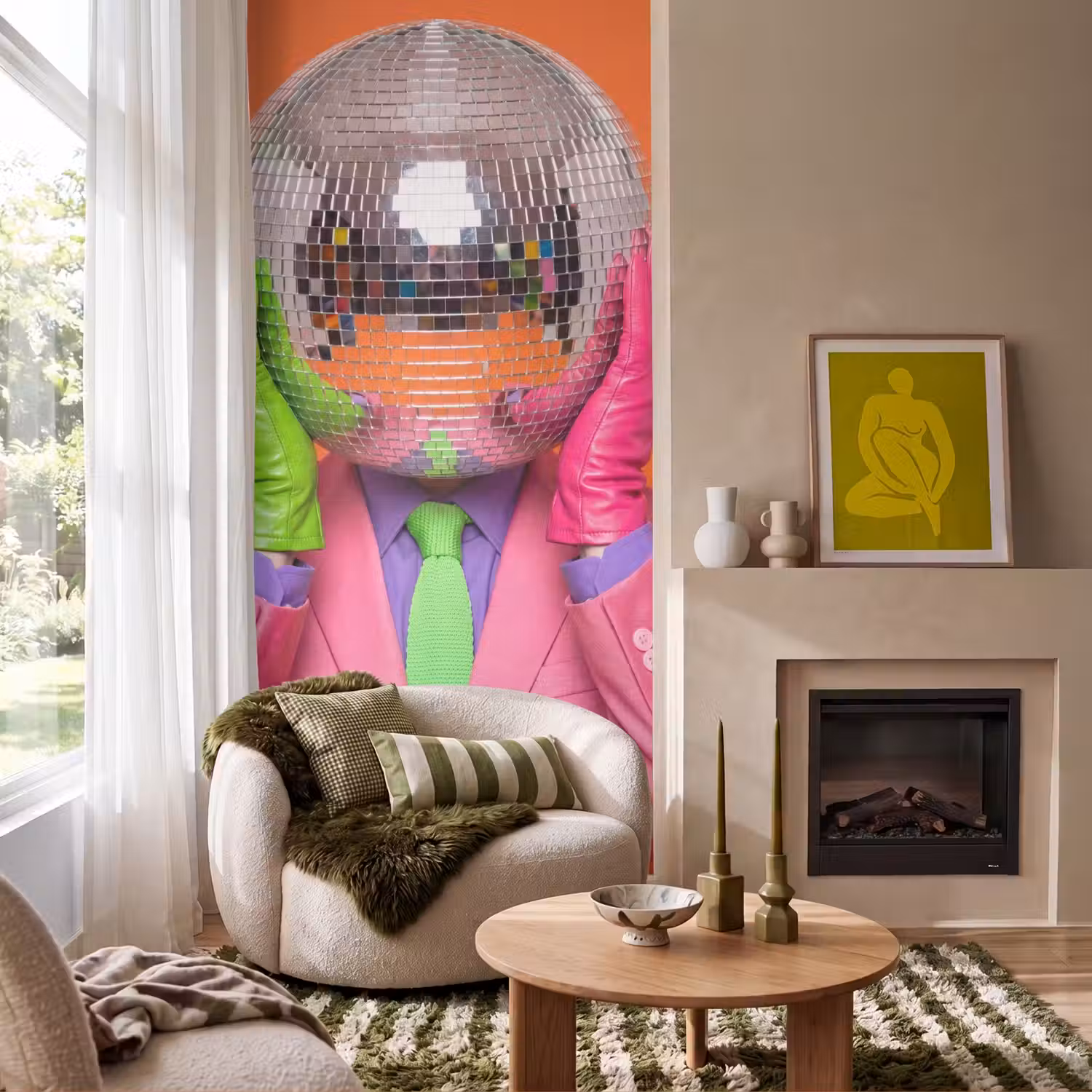 Kunst - Disco bal - Kleurrijk - Modern - Studio Behang Vlies klein -sfeer2