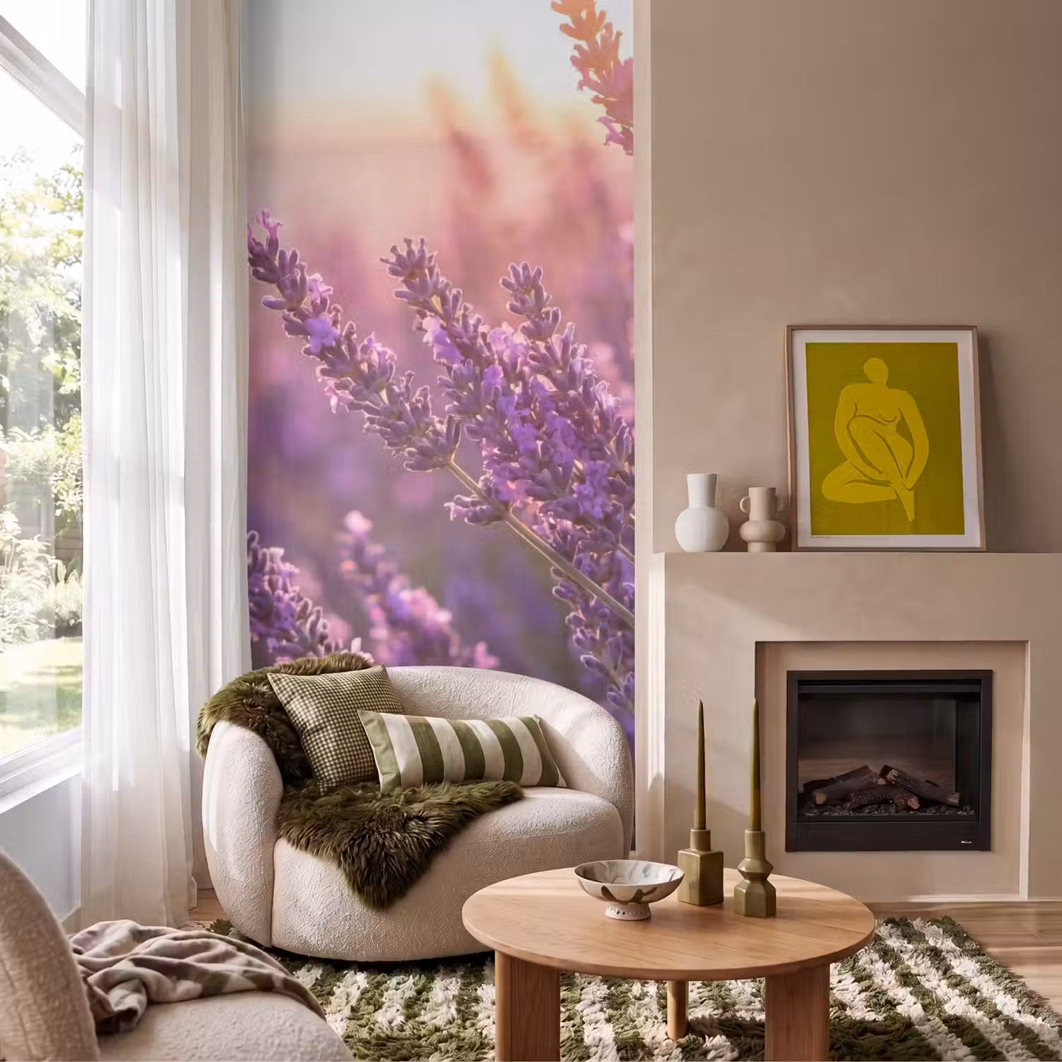 Lavendel - Paars - Zonlicht Behang Vlies klein -sfeer2