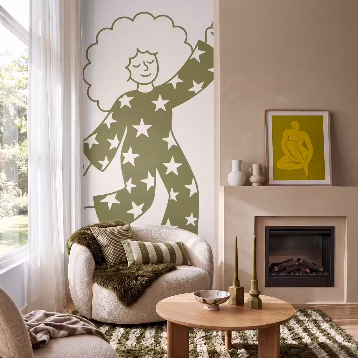 Mensen - Dansend - Feest - Vintage - Groen Behang Vlies klein -sfeer2