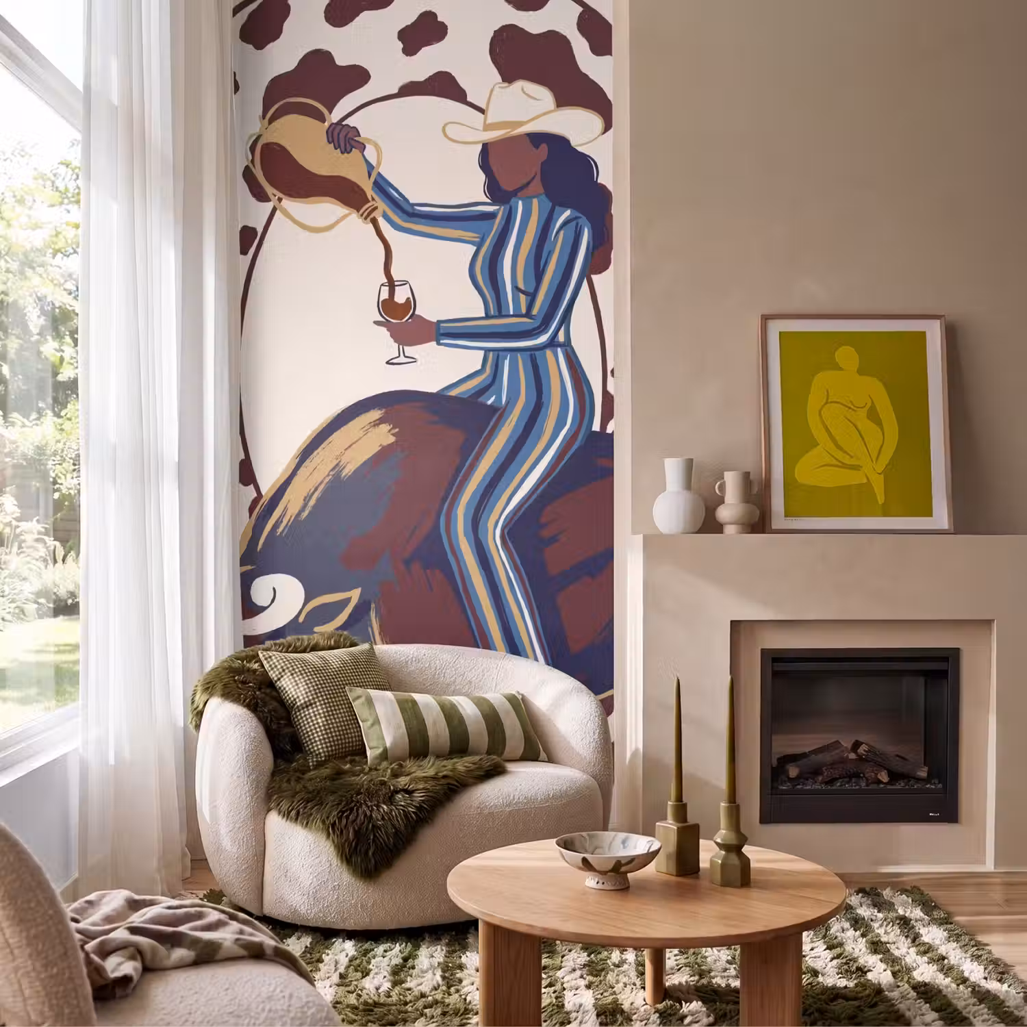 Mensen - Dieren - Cowboy - Abstract - Kleurrijk Behang Vlies klein -sfeer2