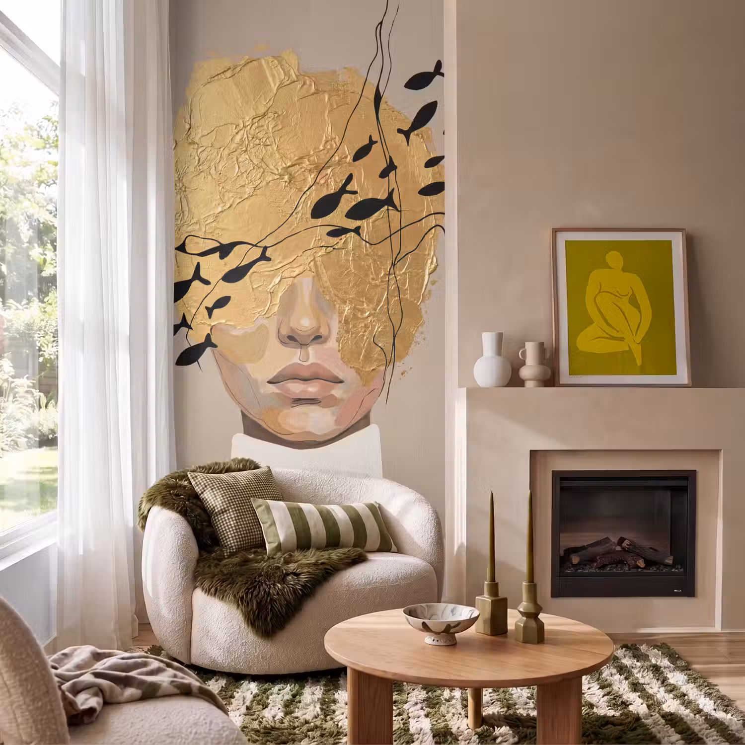 Modern - Vrouw - Goud Behang Vlies klein -sfeer2