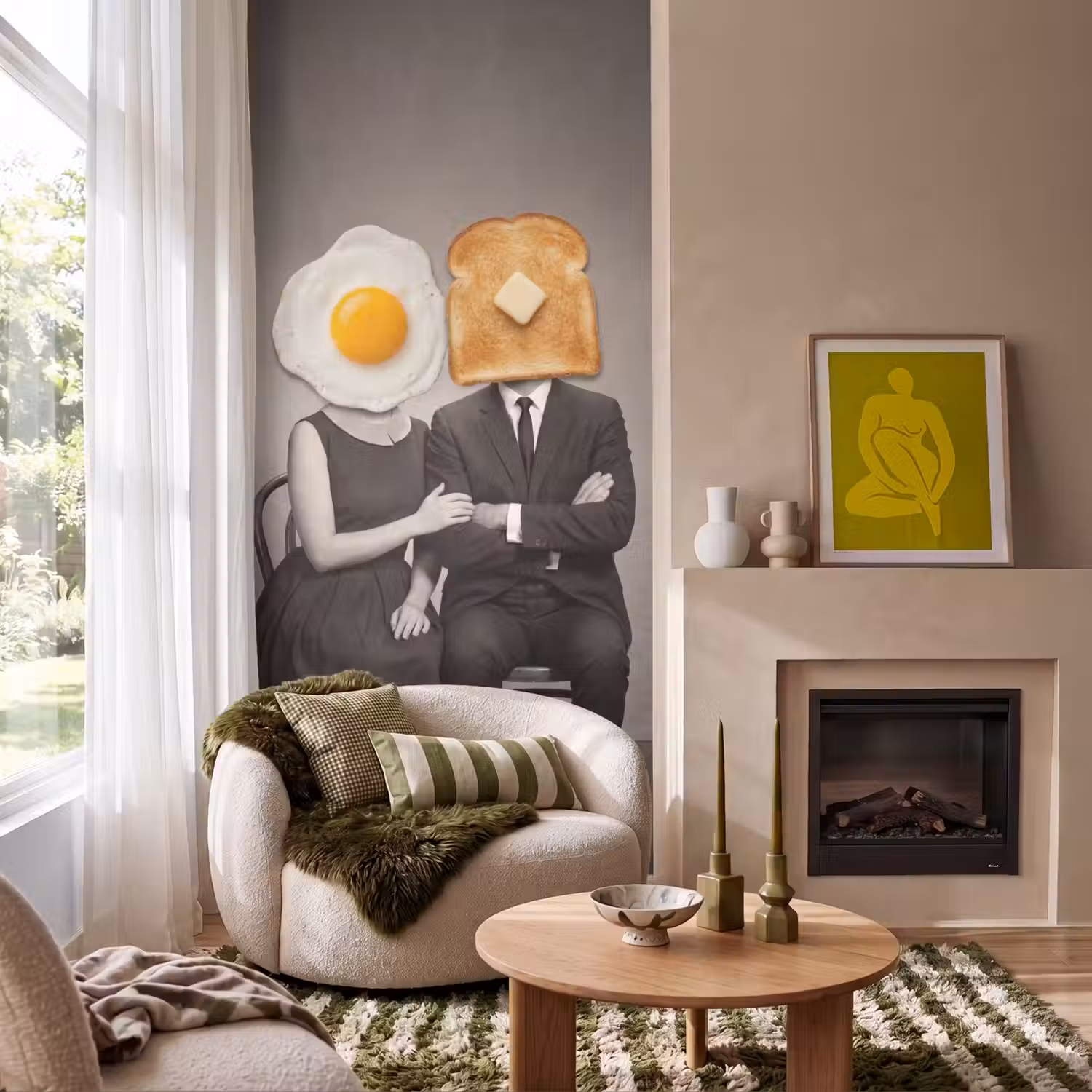 Ontbijt - Koppel - Ei - Brood Behang Vlies klein -sfeer2