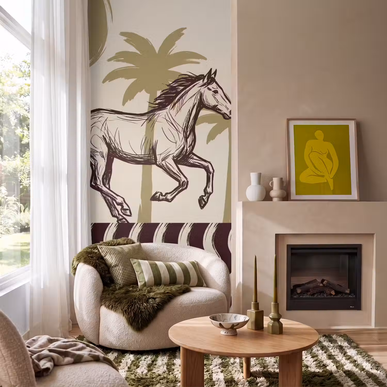 Paard - Galopperend - Woestijn - Illustratie Behang Vlies klein -sfeer2