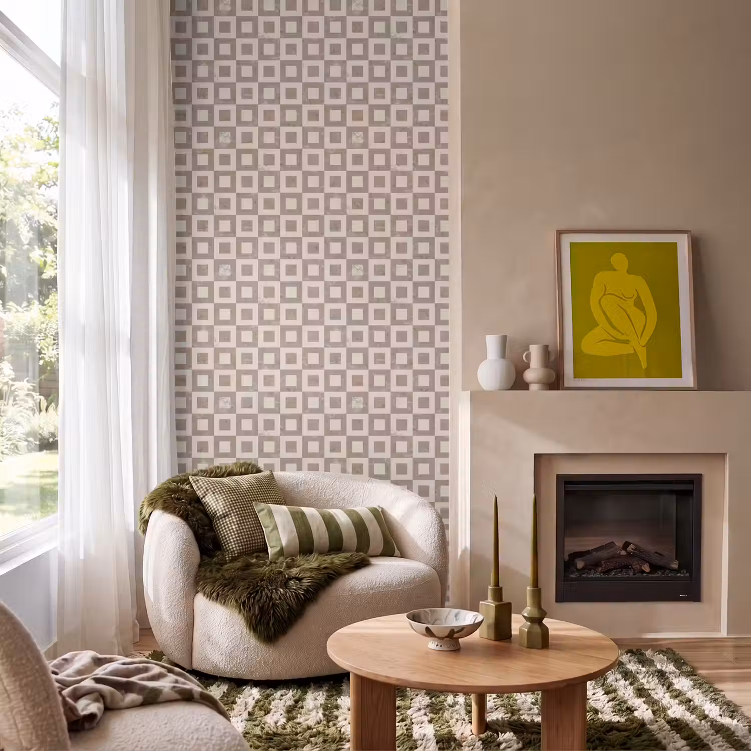Patroon - Marmer - Beige Behang Vlies klein 1076 -sfeer2