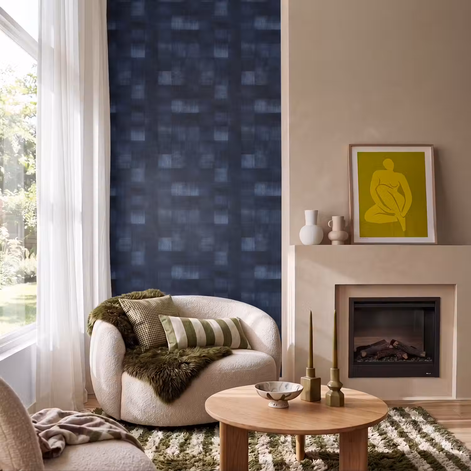 Patroon - Ruit - Marineblauw Behang Vlies klein 1076 -sfeer2