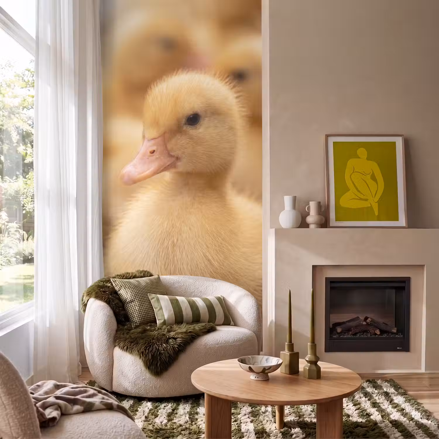 Pijltje - Eend - Natuur - Geel Behang Vlies klein -sfeer2